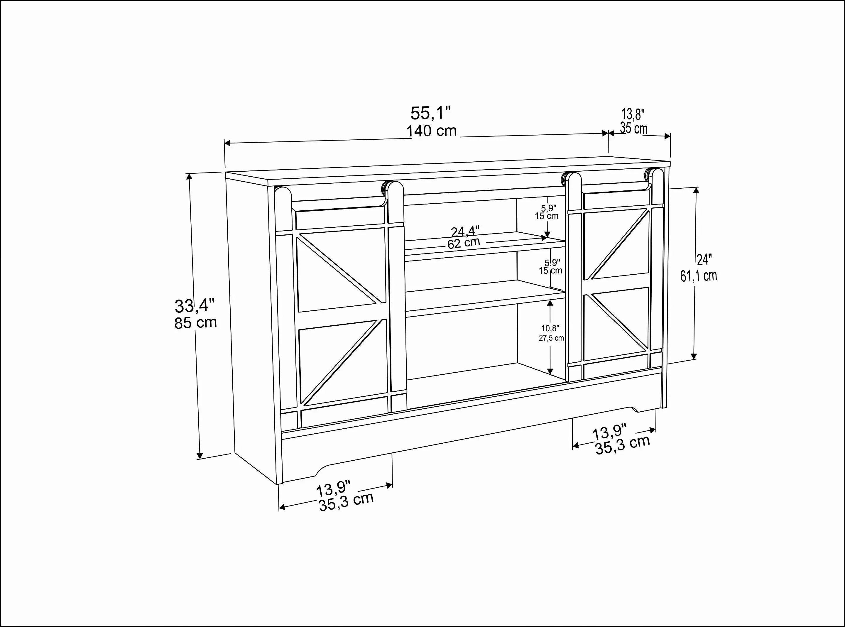 Ahris 55 inch Wide TV Stand Media Console with Sliding Barn Doors for TVs up to 65 inch Decorotika