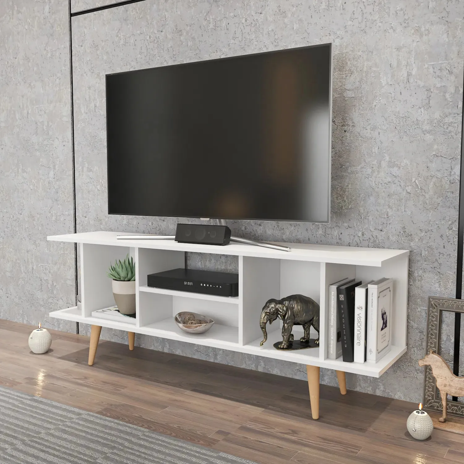 Akya 63 inch Wide TV Stand Media Console for TVs up to 72 inch Decorotika