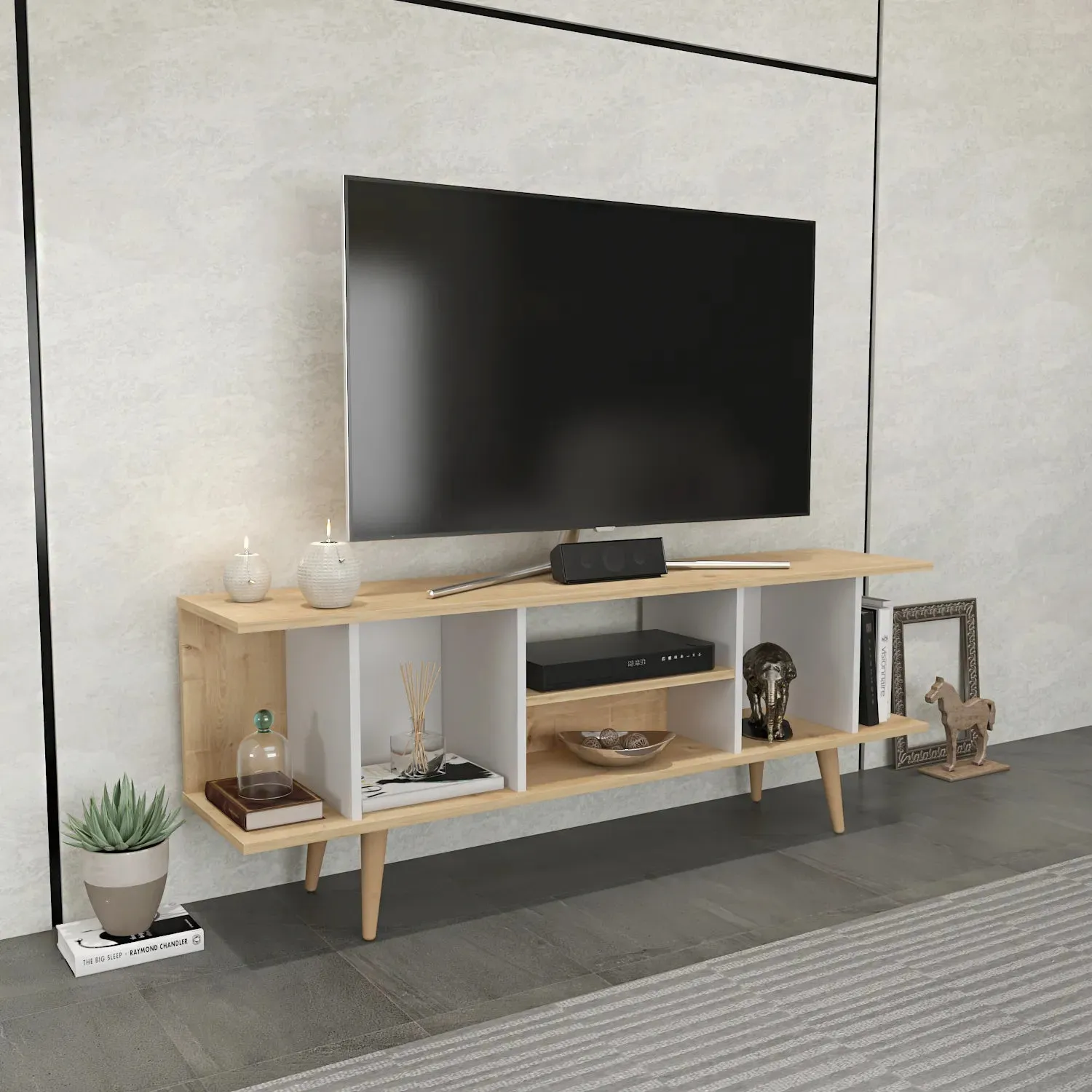 Akya 63 inch Wide TV Stand Media Console for TVs up to 72 inch Decorotika