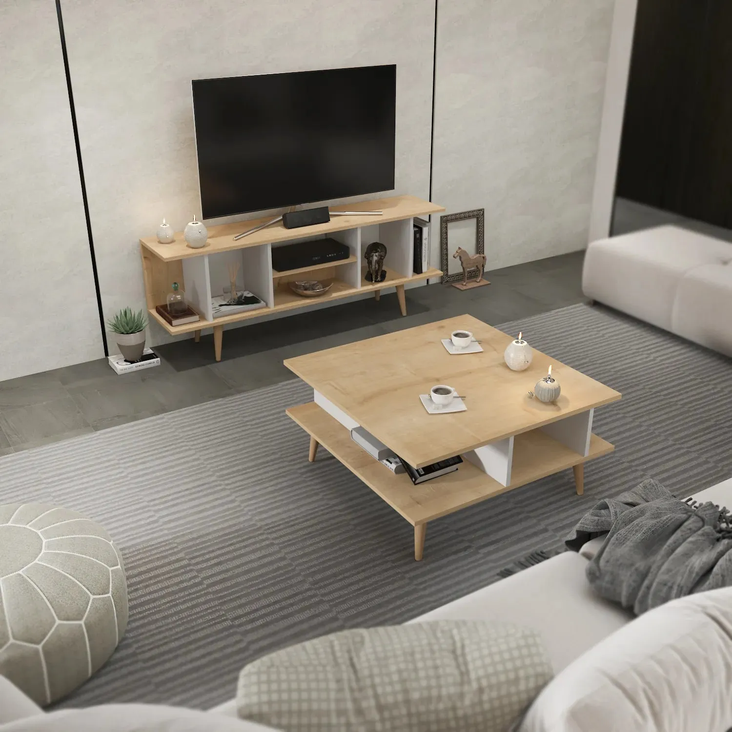 Akya 63 inch Wide TV Stand Media Console for TVs up to 72 inch Decorotika
