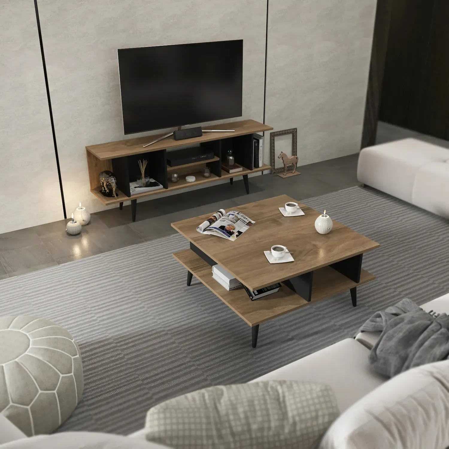 Akya 63 inch Wide TV Stand Media Console for TVs up to 72 inch Decorotika
