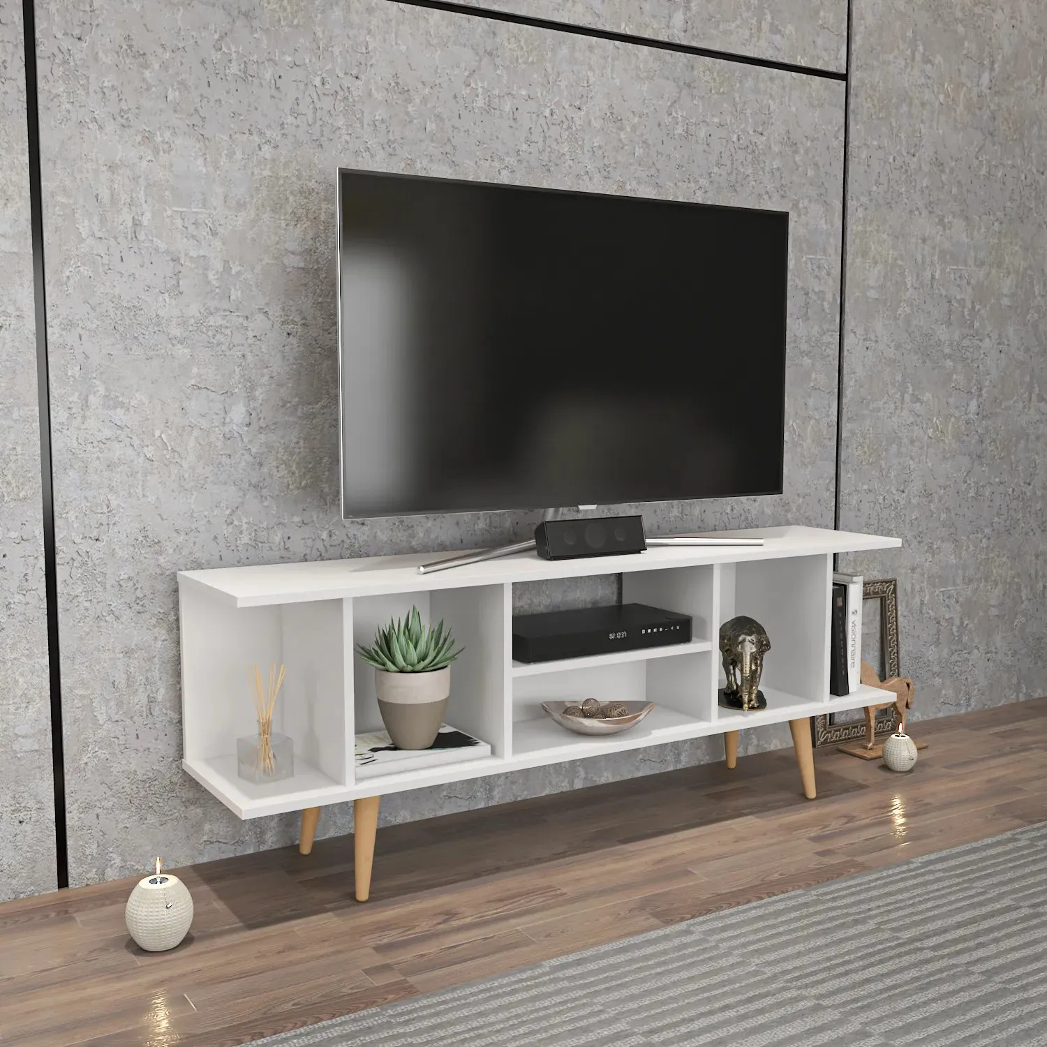 Akya 63 inch Wide TV Stand Media Console for TVs up to 72 inch Decorotika