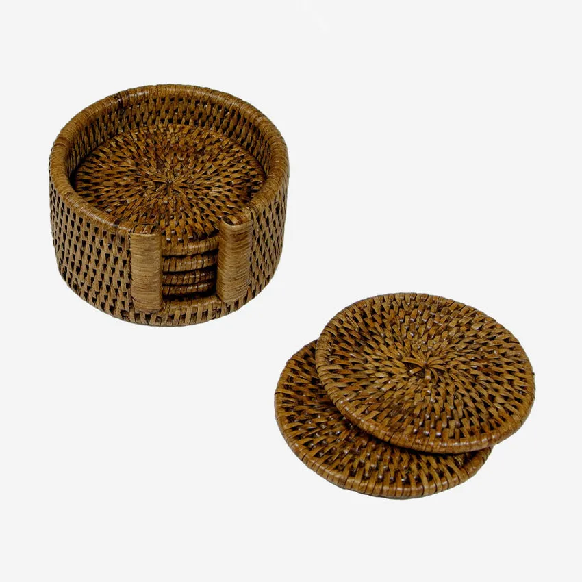 Caspari | Rattan Round Coaster Holder