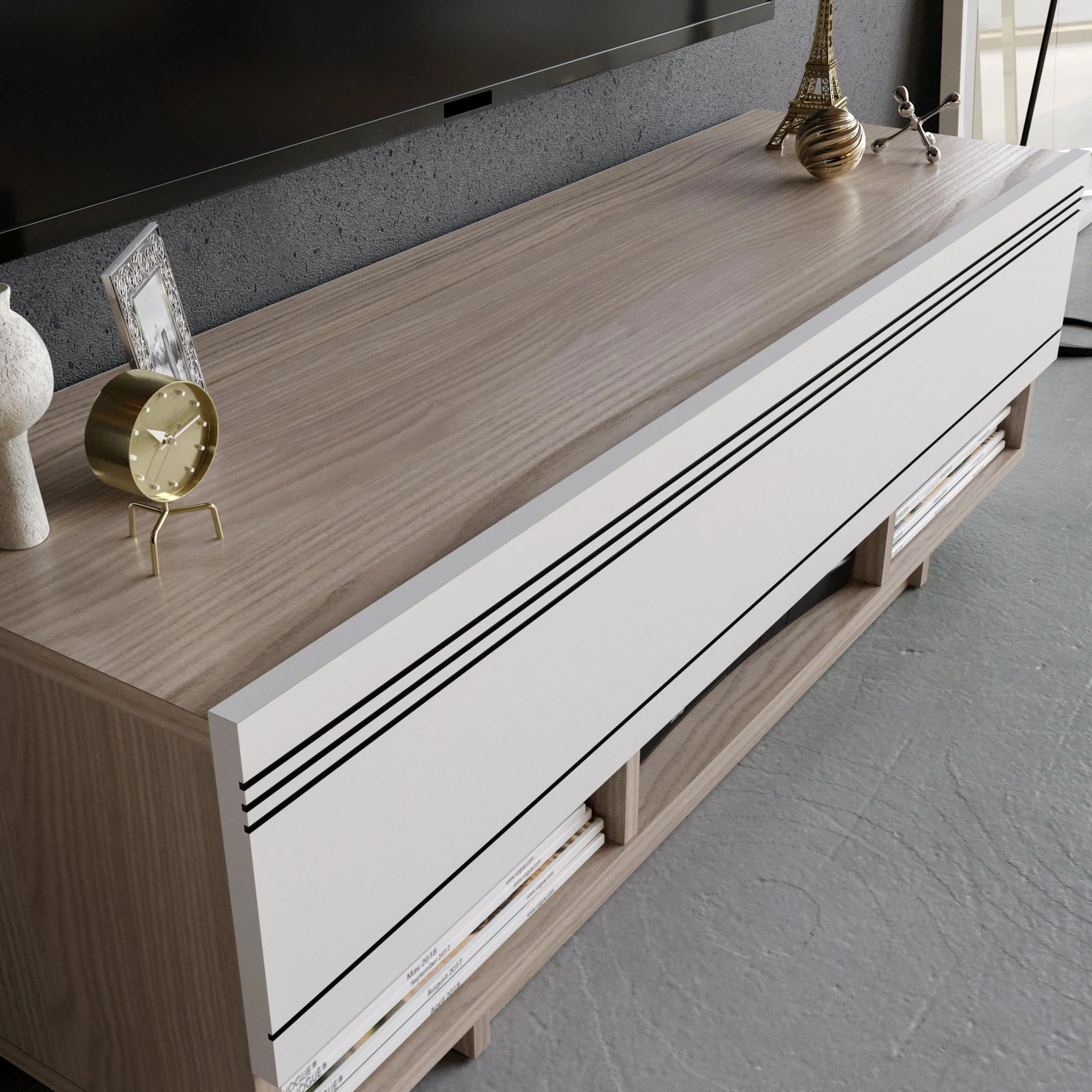 Celestia 47" TV Stand and Media Console with Cabinets and Open Shelves Decorotika