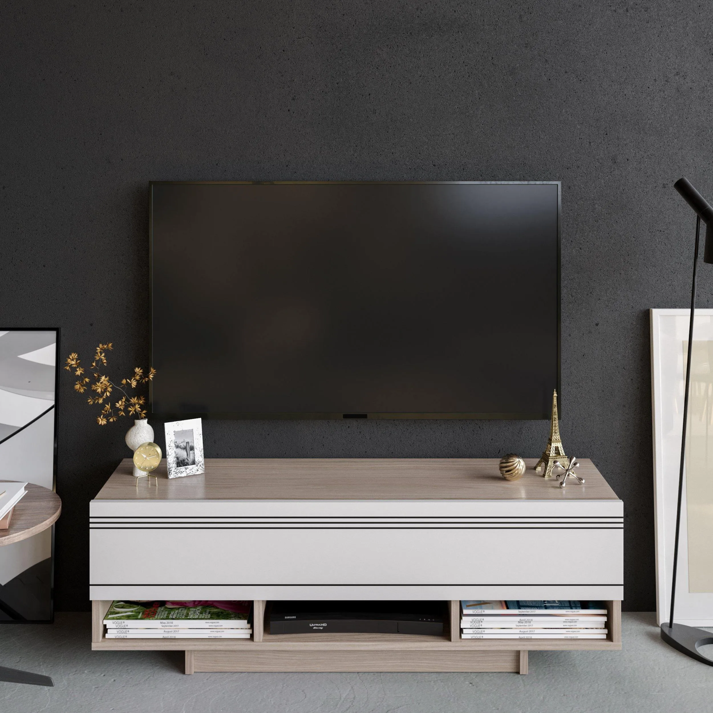 Celestia 47" TV Stand and Media Console with Cabinets and Open Shelves Decorotika