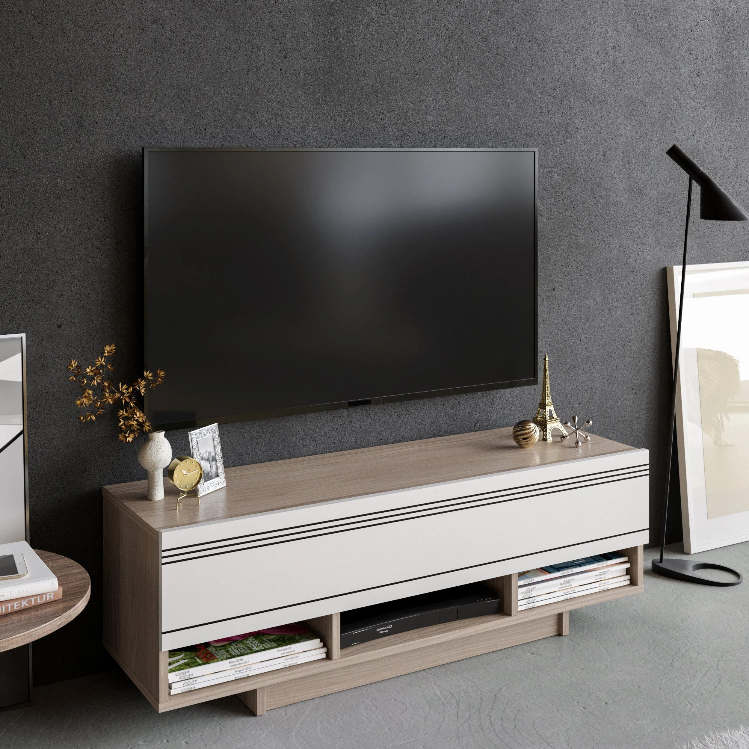 Celestia 47" TV Stand and Media Console with Cabinets and Open Shelves Decorotika