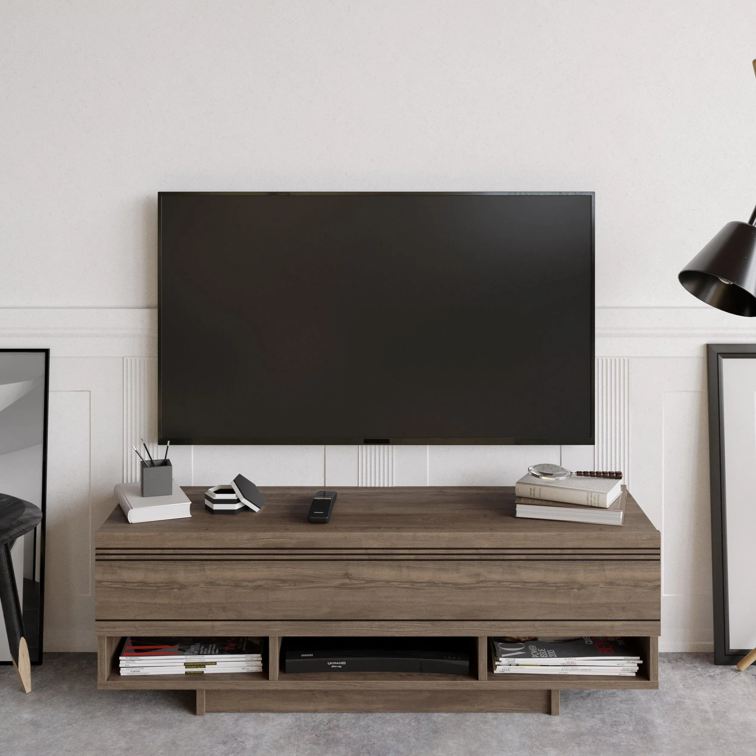 Celestia 47" TV Stand and Media Console with Cabinets and Open Shelves Decorotika