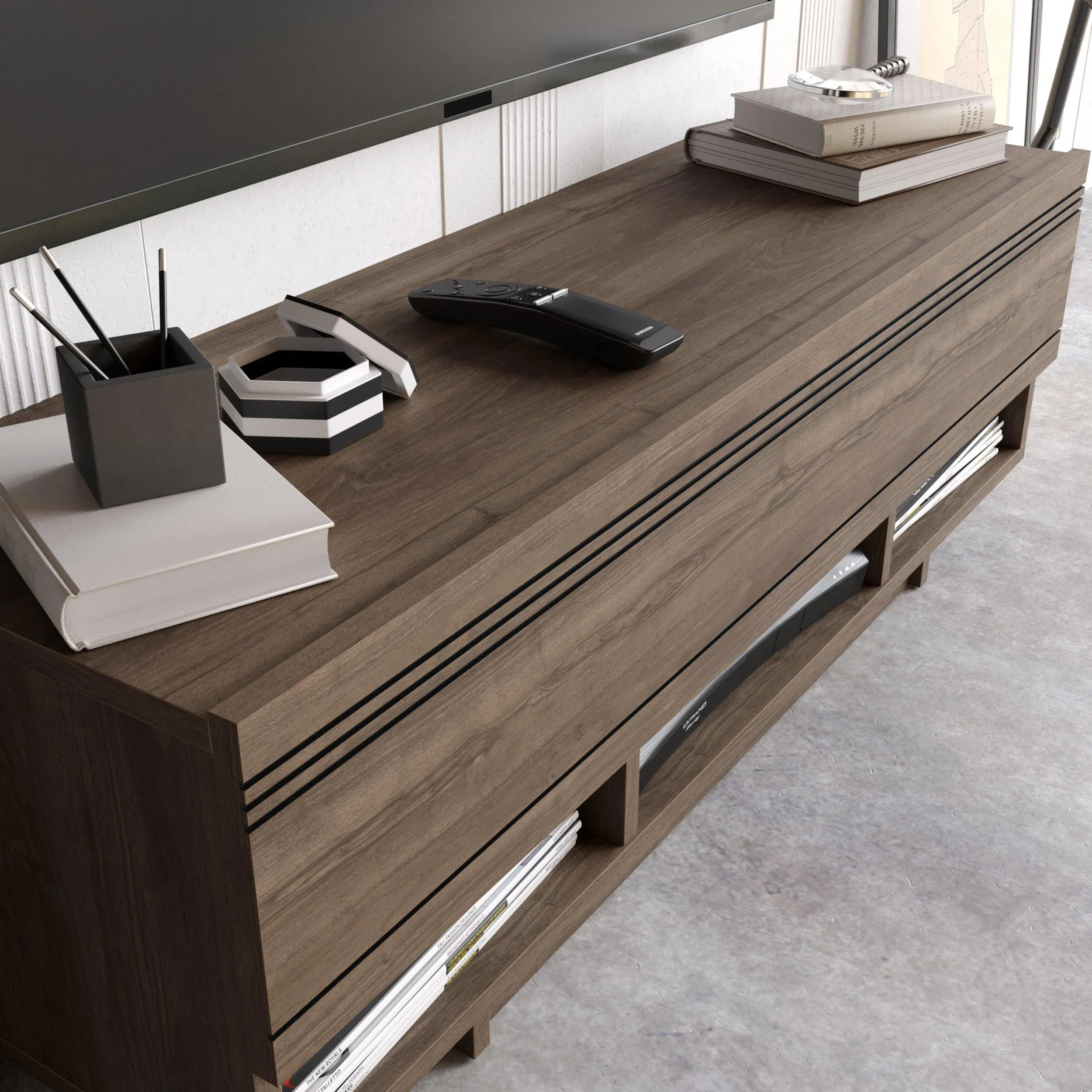 Celestia 47" TV Stand and Media Console with Cabinets and Open Shelves Decorotika