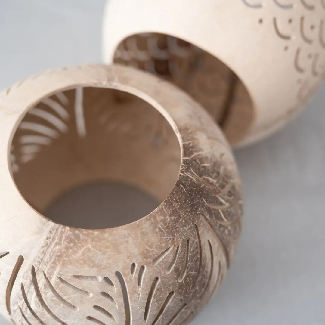 Coconut Tealight Holder | Open Bottom | Natural 12x10cm Zoco Home