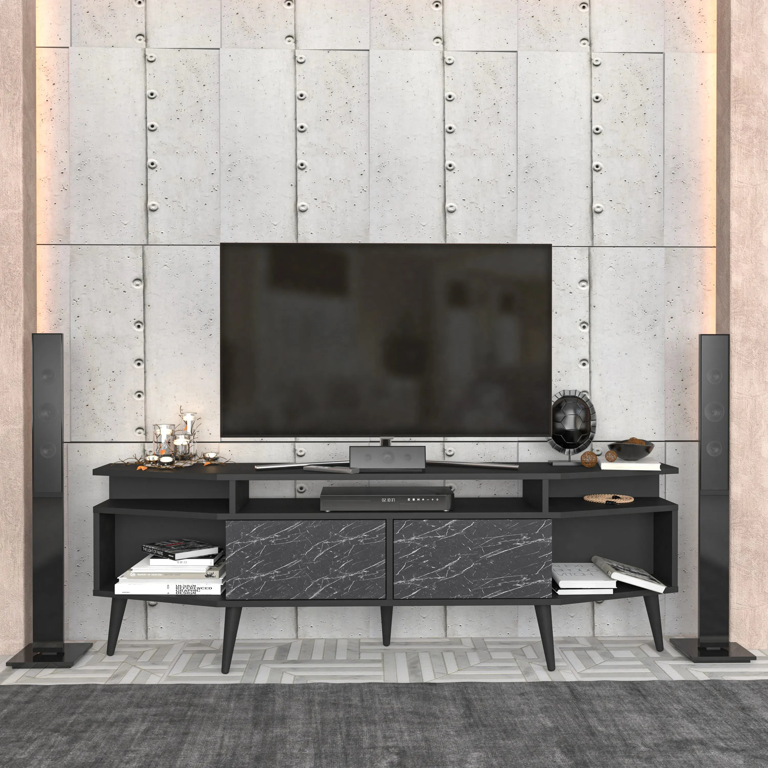 Dennis 71 in Wide Modern TV Stand Media Console with Storage for TVs up to 80 in Decorotika