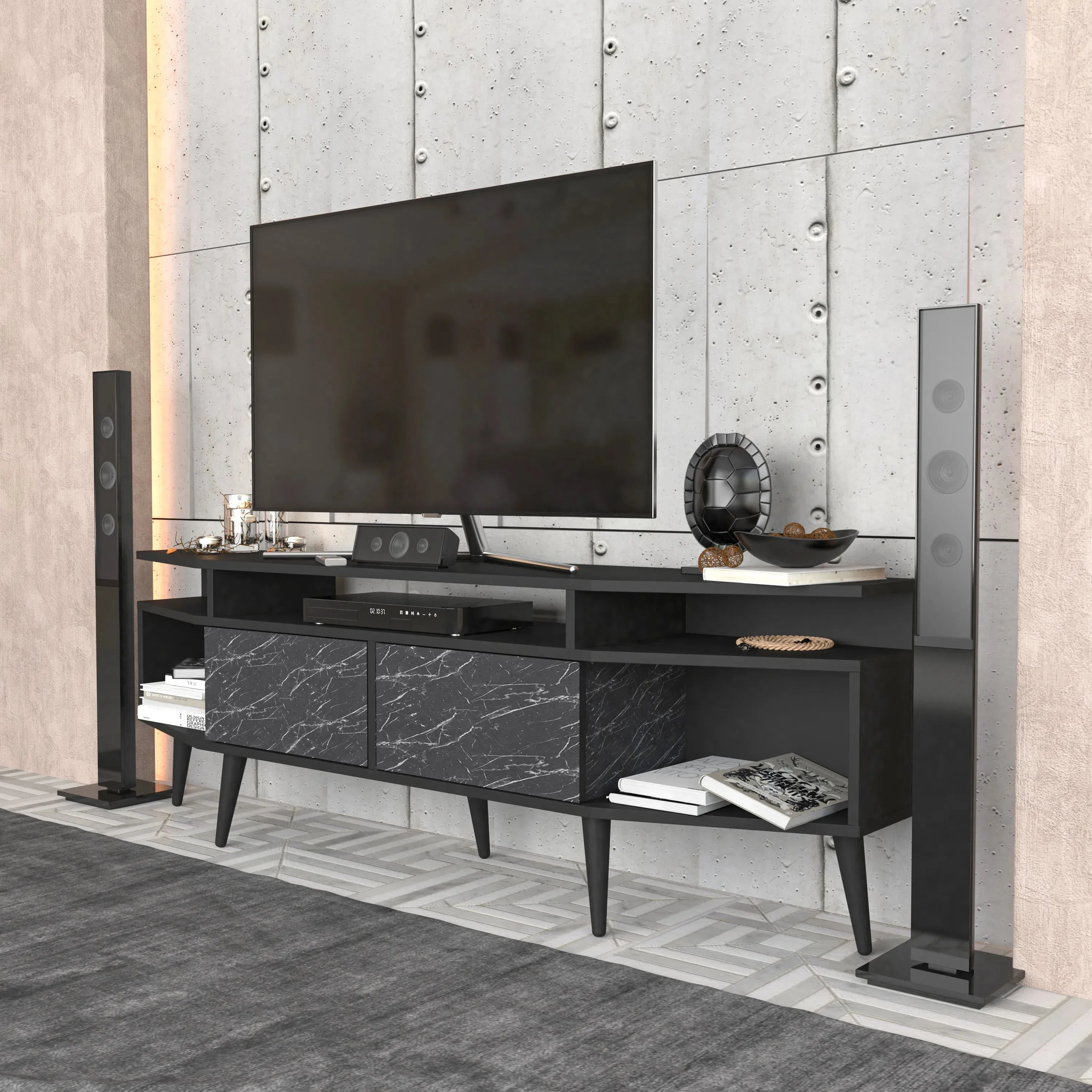 Dennis 71 in Wide Modern TV Stand Media Console with Storage for TVs up to 80 in Decorotika