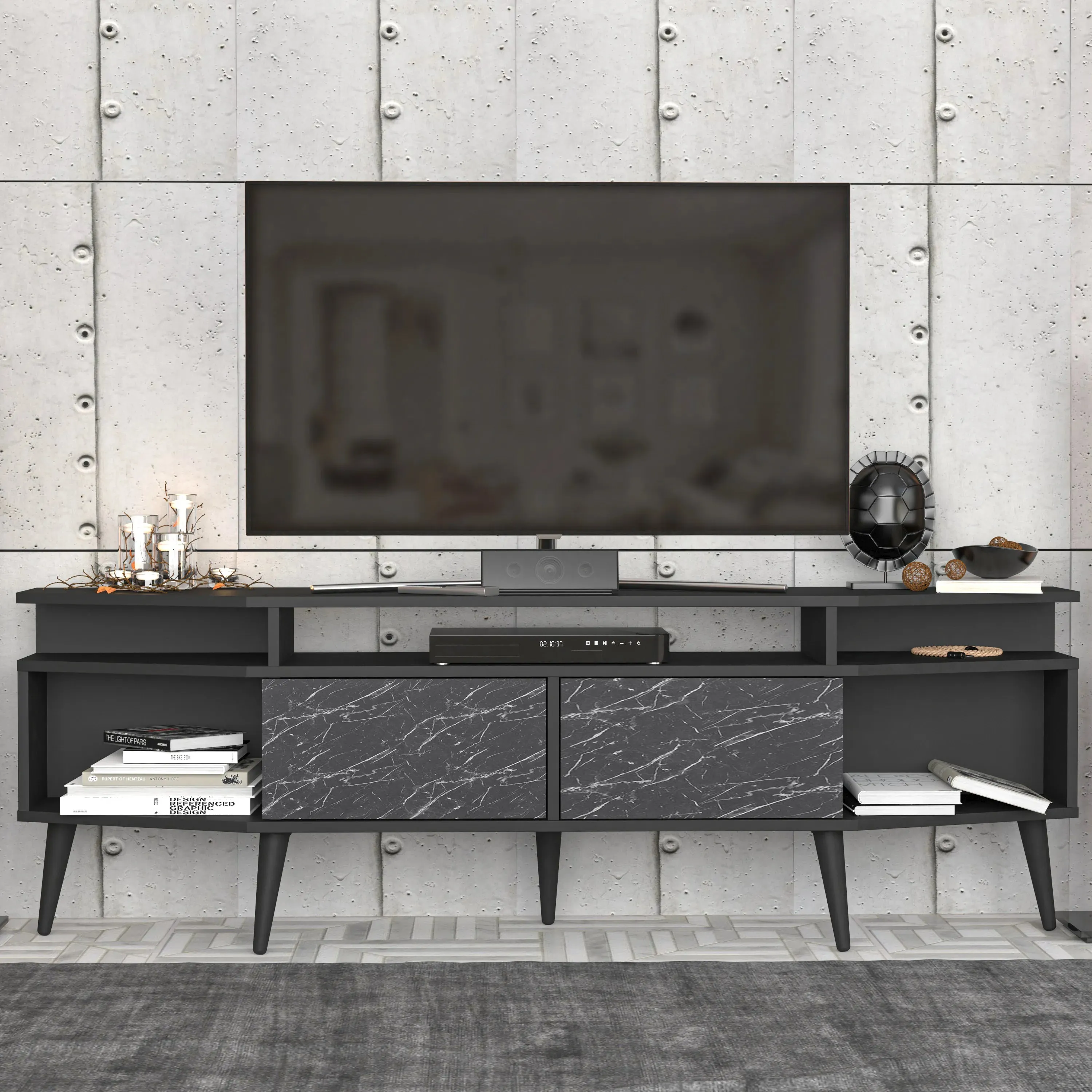 Dennis 71 in Wide Modern TV Stand Media Console with Storage for TVs up to 80 in Decorotika