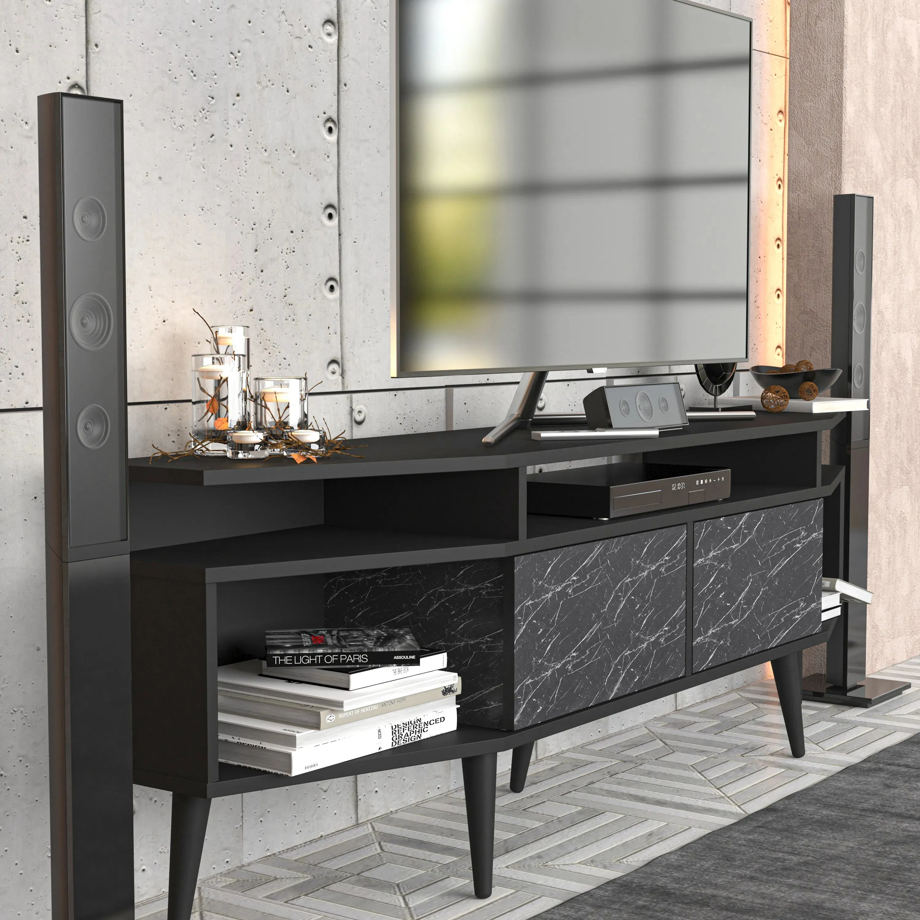 Dennis 71 in Wide Modern TV Stand Media Console with Storage for TVs up to 80 in Decorotika