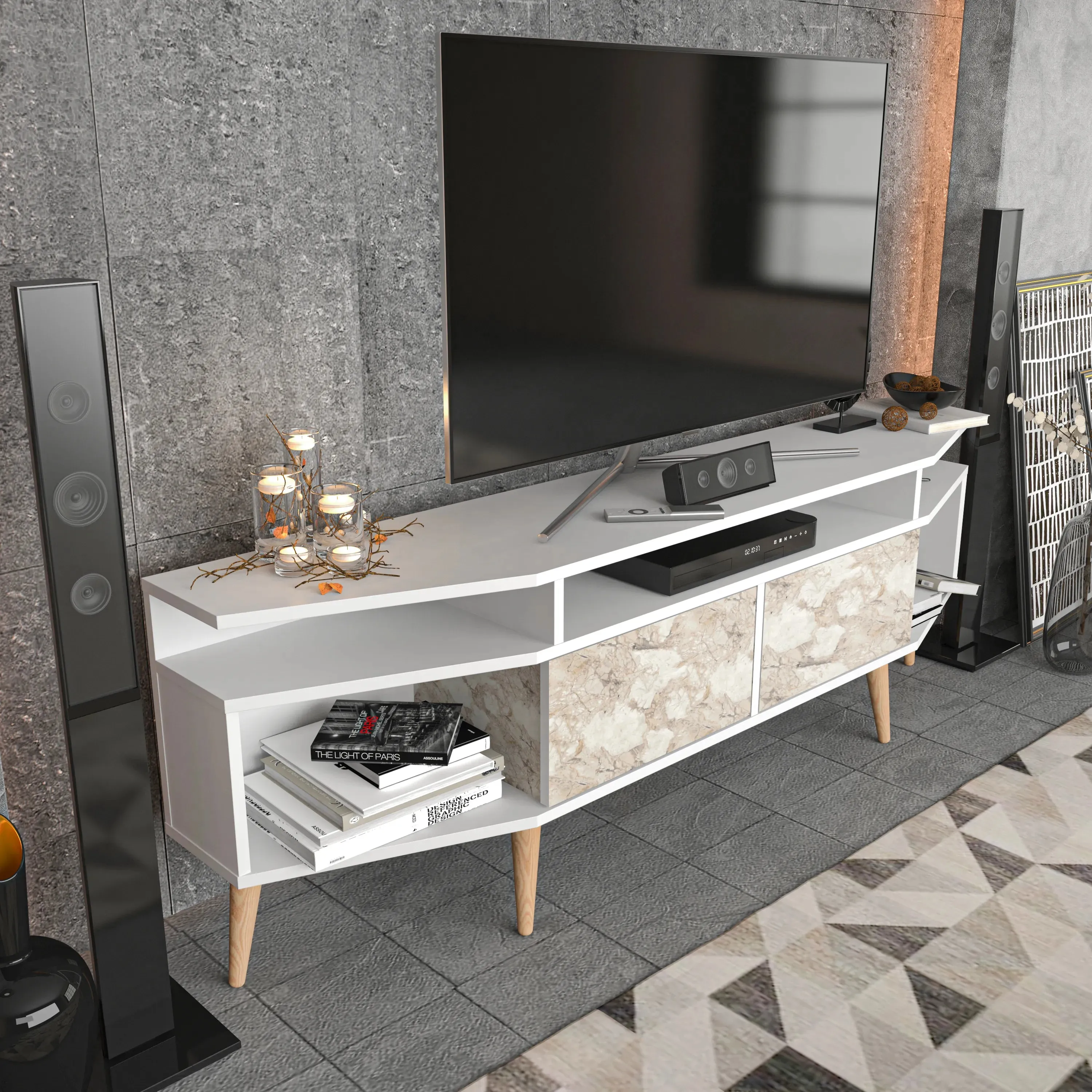 Dennis 71 in Wide Modern TV Stand Media Console with Storage for TVs up to 80 in Decorotika