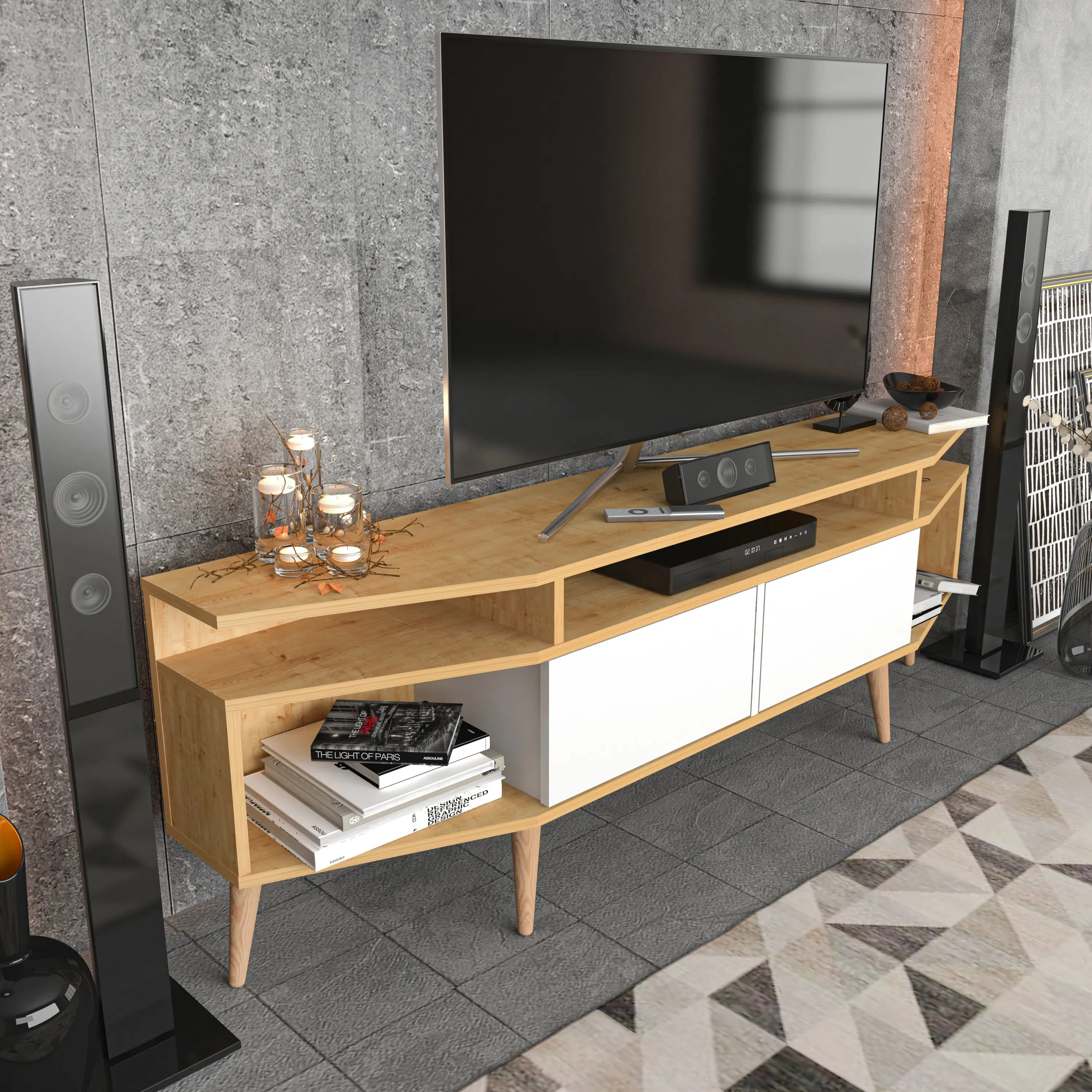 Dennis 71 in Wide Modern TV Stand Media Console with Storage for TVs up to 80 in Decorotika