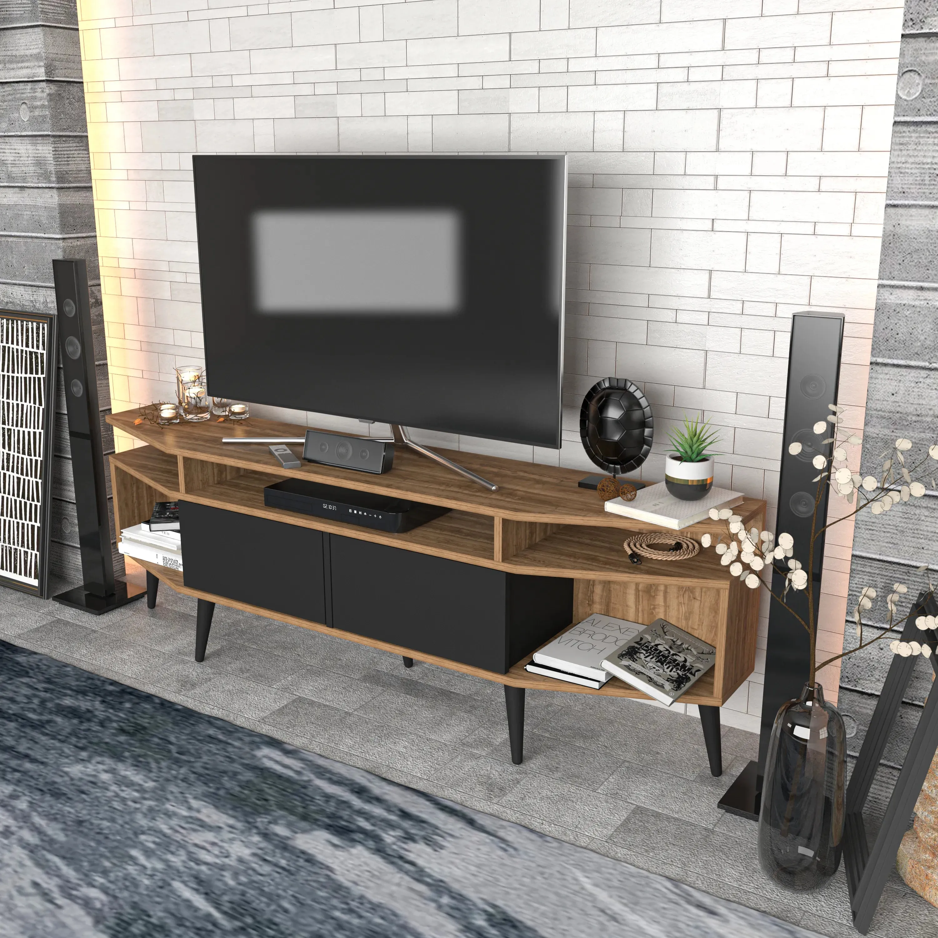 Dennis 71 in Wide Modern TV Stand Media Console with Storage for TVs up to 80 in Decorotika