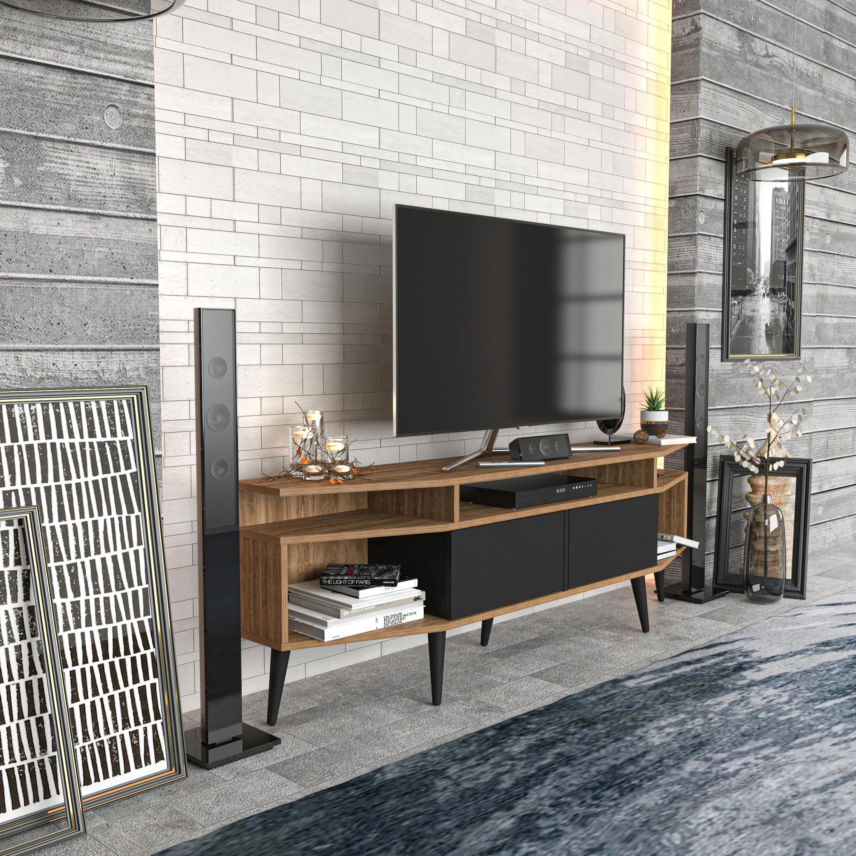 Dennis 71 in Wide Modern TV Stand Media Console with Storage for TVs up to 80 in Decorotika