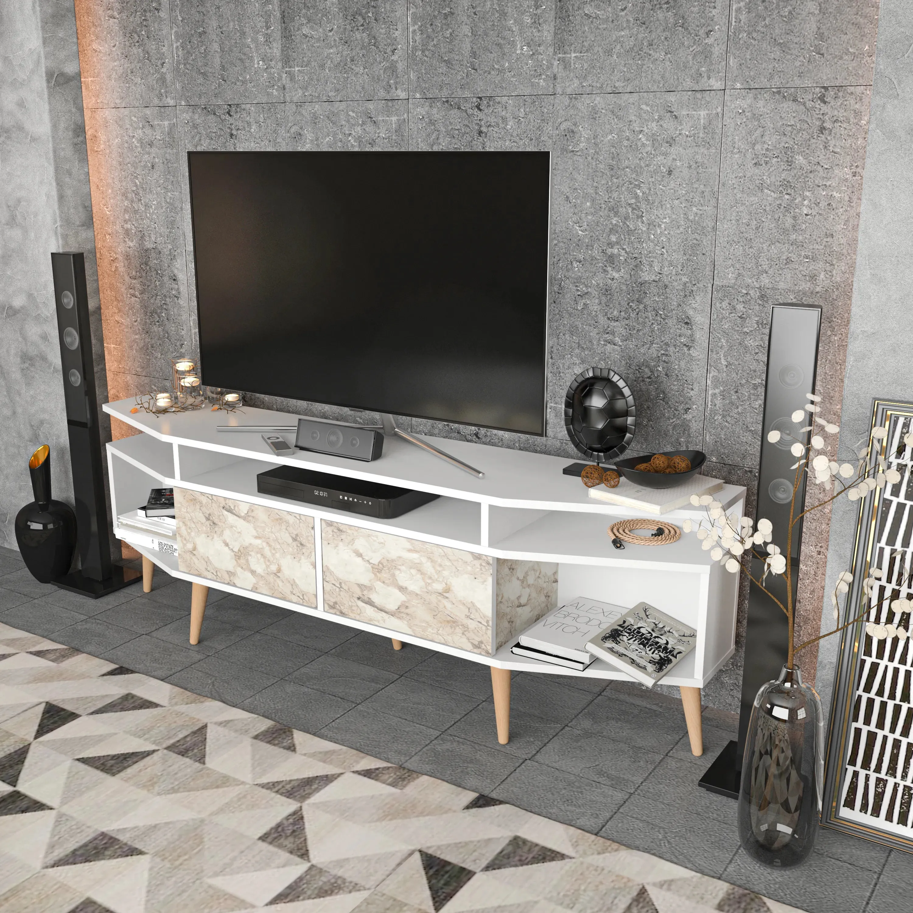 Dennis 71 in Wide Modern TV Stand Media Console with Storage for TVs up to 80 in Decorotika