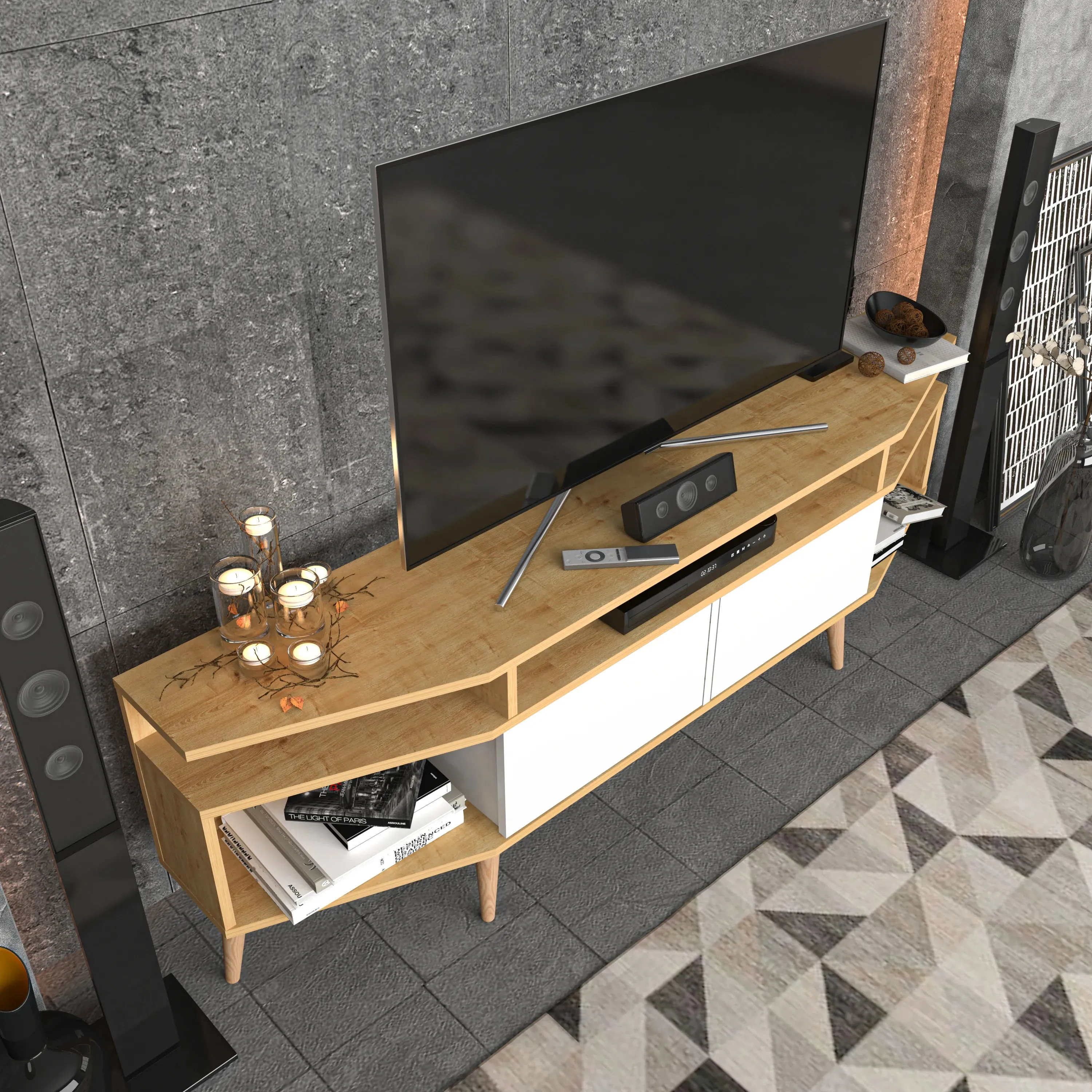 Dennis 71 in Wide Modern TV Stand Media Console with Storage for TVs up to 80 in Decorotika