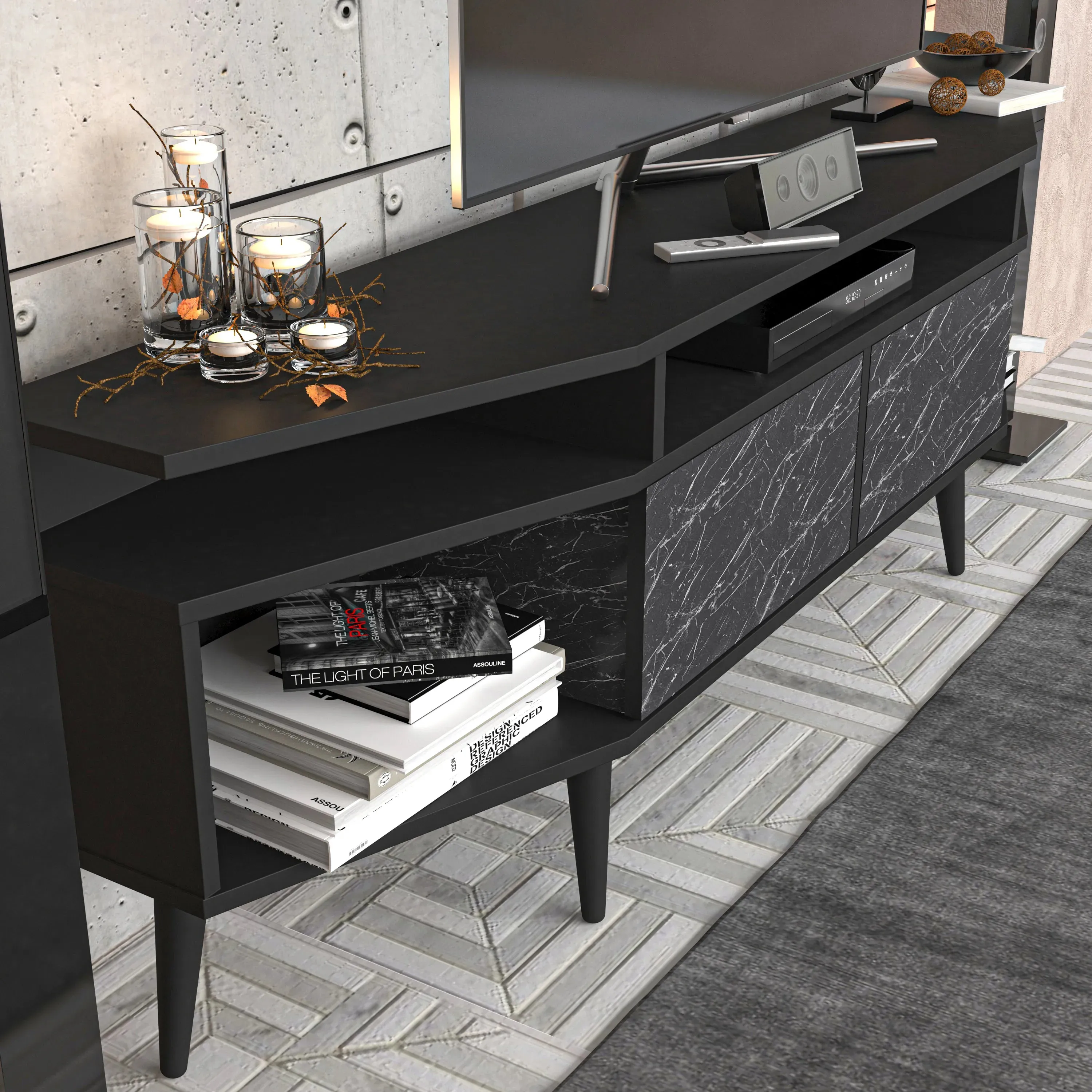 Dennis 71 in Wide Modern TV Stand Media Console with Storage for TVs up to 80 in Decorotika
