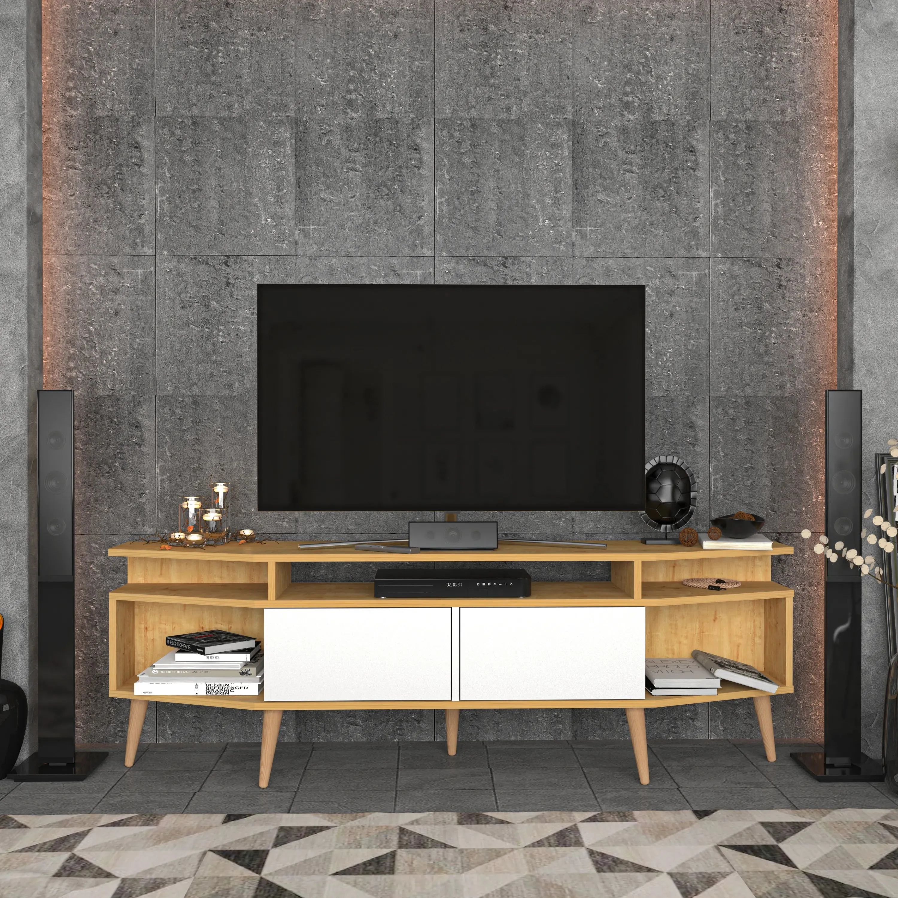 Dennis 71 in Wide Modern TV Stand Media Console with Storage for TVs up to 80 in Decorotika