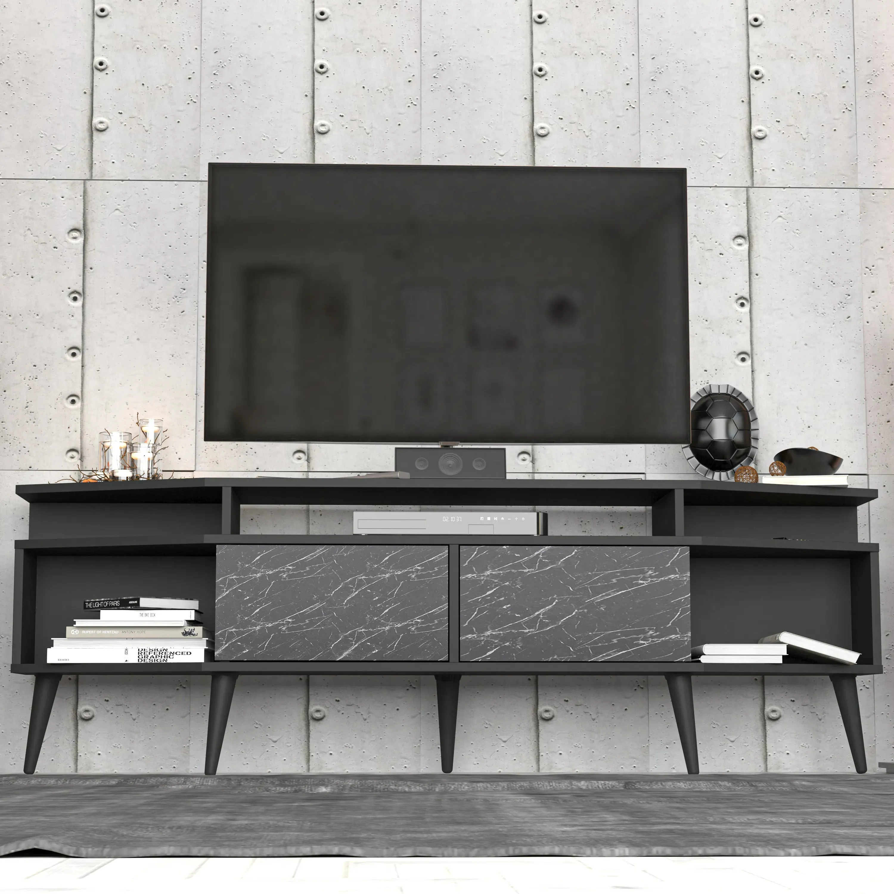 Dennis 71 in Wide Modern TV Stand Media Console with Storage for TVs up to 80 in Decorotika