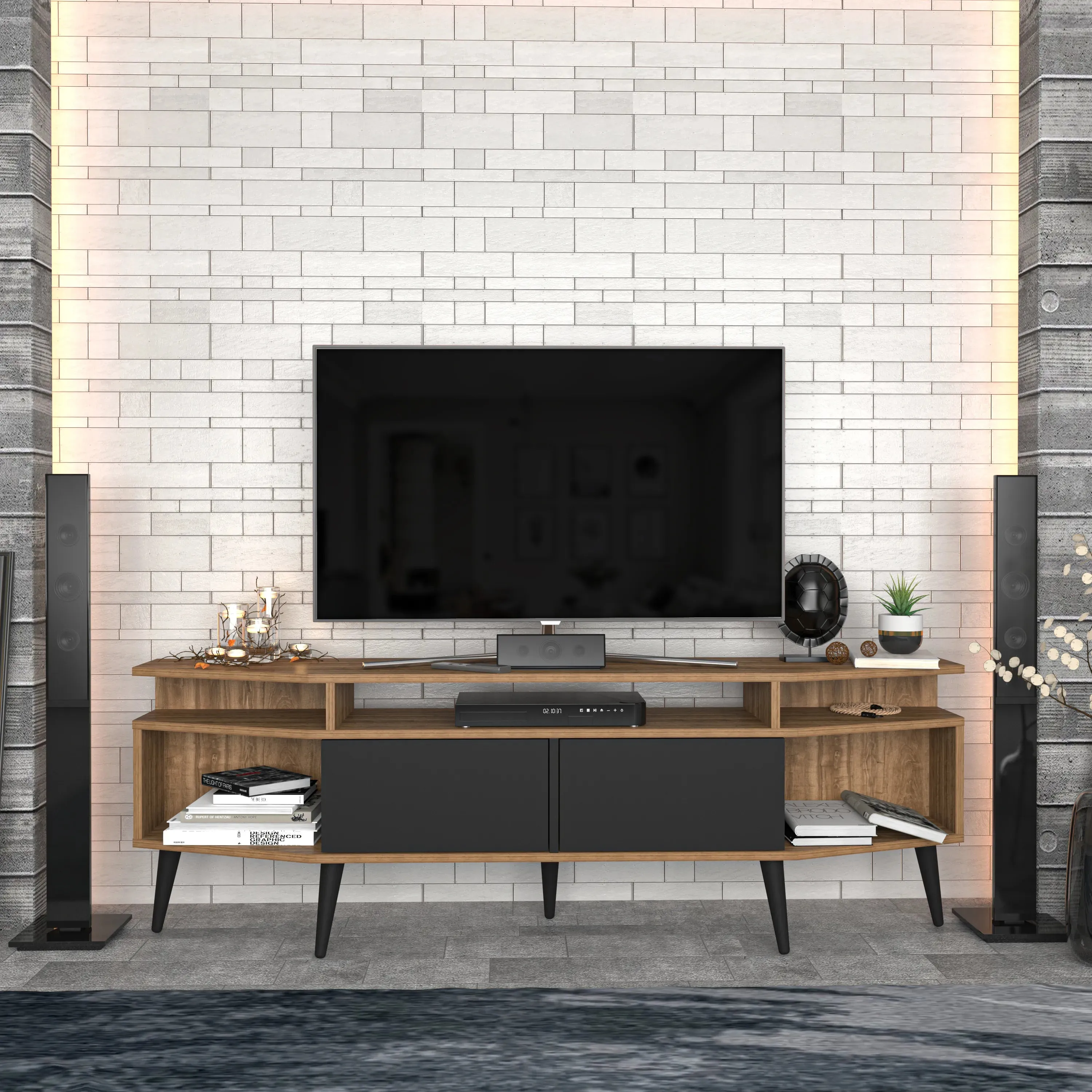Dennis 71 in Wide Modern TV Stand Media Console with Storage for TVs up to 80 in Decorotika