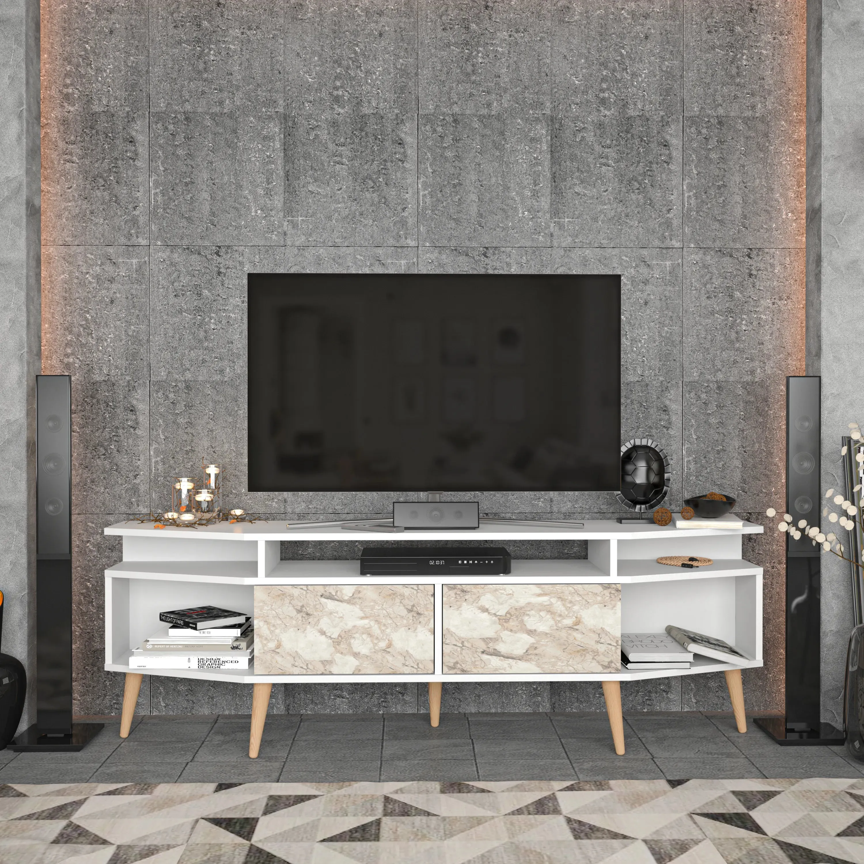Dennis 71 in Wide Modern TV Stand Media Console with Storage for TVs up to 80 in Decorotika