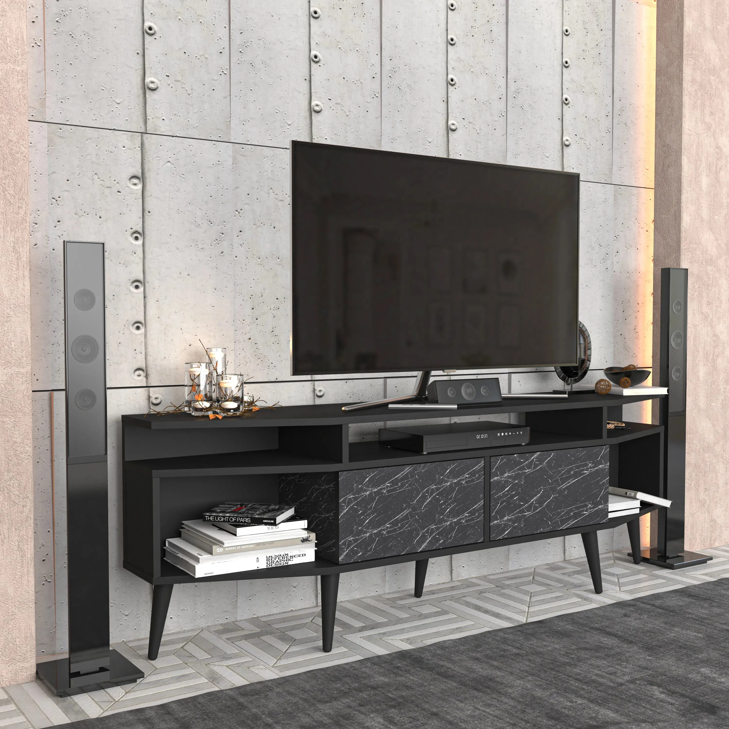 Dennis 71 in Wide Modern TV Stand Media Console with Storage for TVs up to 80 in Decorotika