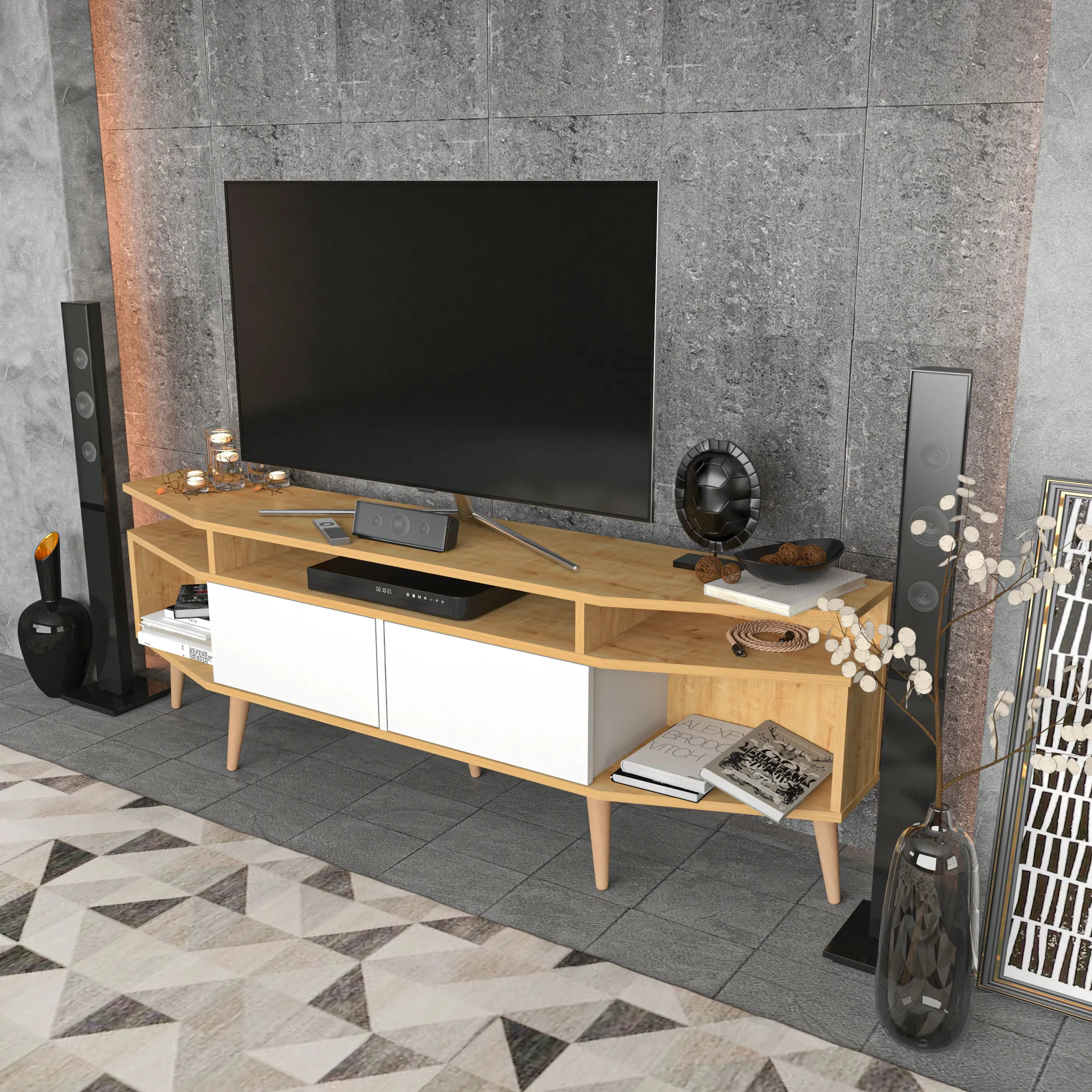 Dennis 71 in Wide Modern TV Stand Media Console with Storage for TVs up to 80 in Decorotika