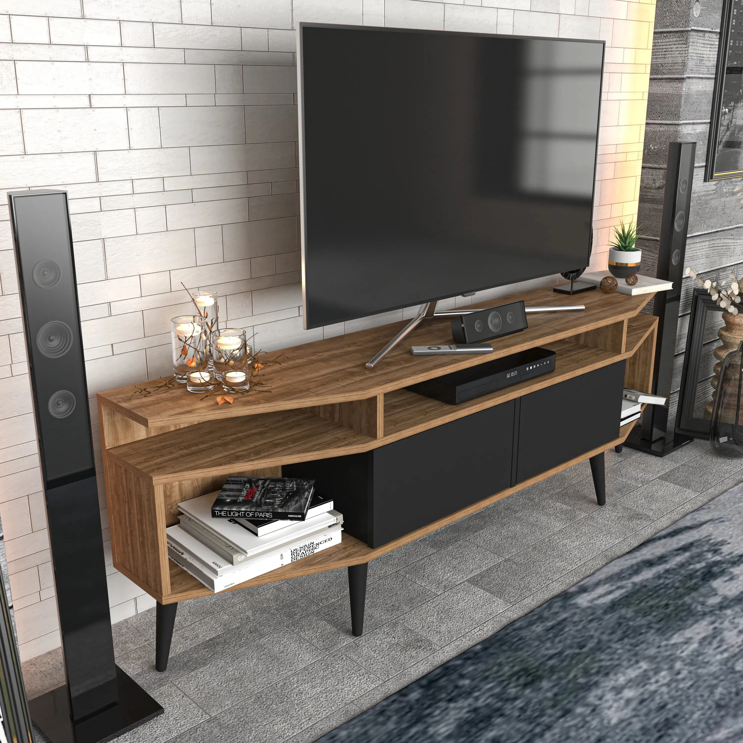 Dennis 71 in Wide Modern TV Stand Media Console with Storage for TVs up to 80 in Decorotika