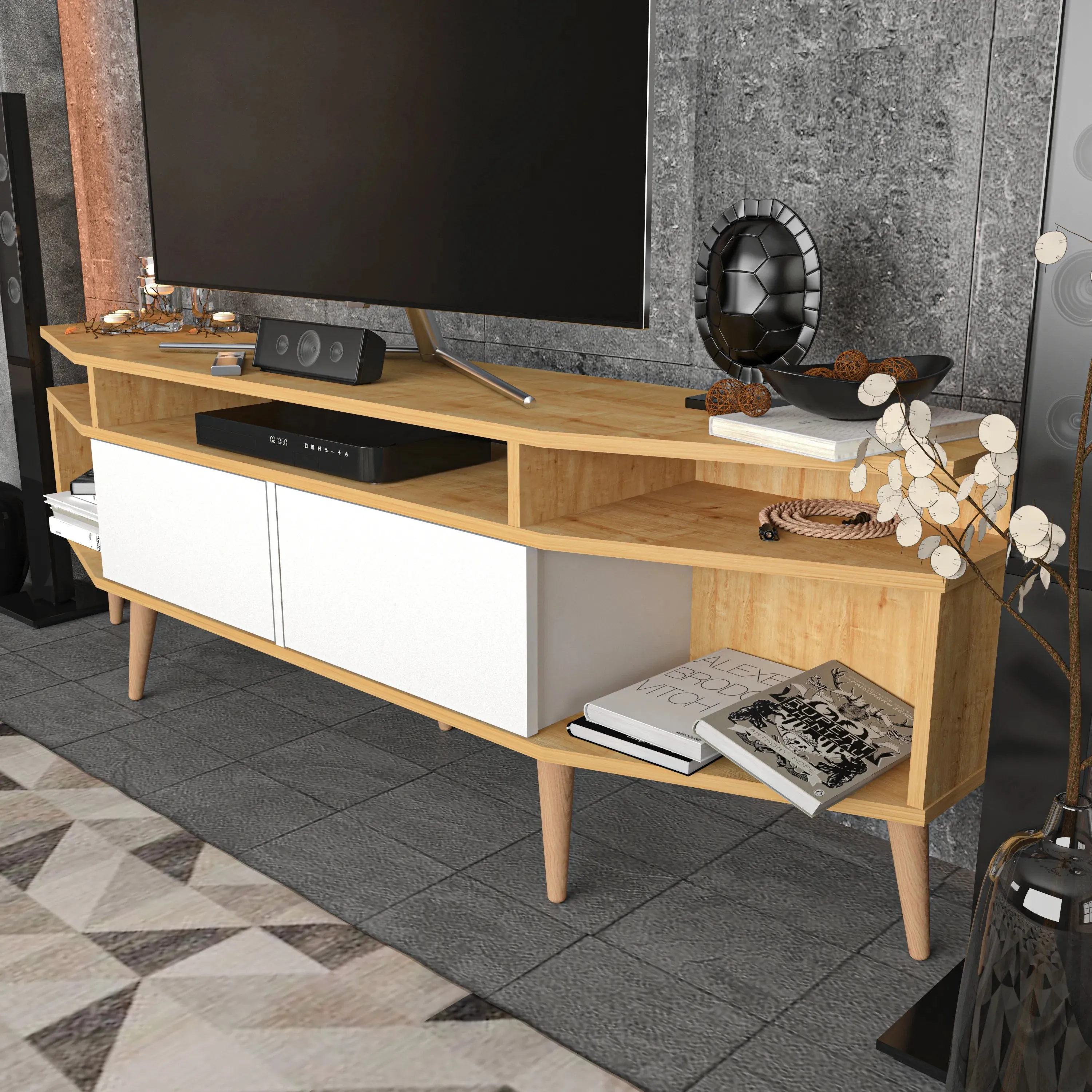 Dennis 71 in Wide Modern TV Stand Media Console with Storage for TVs up to 80 in Decorotika