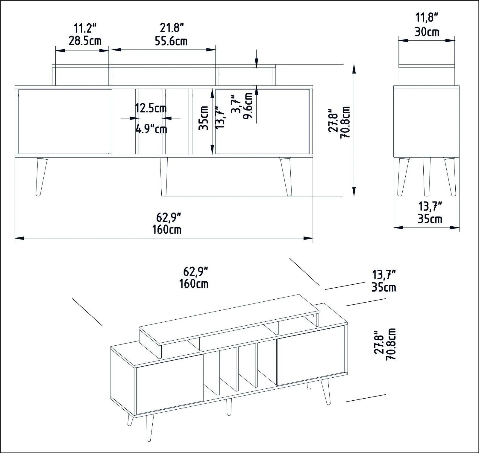 Derin 71" Media Console and TV Stand with Cabinets and Shelves for TVs up to 80" Decorotika