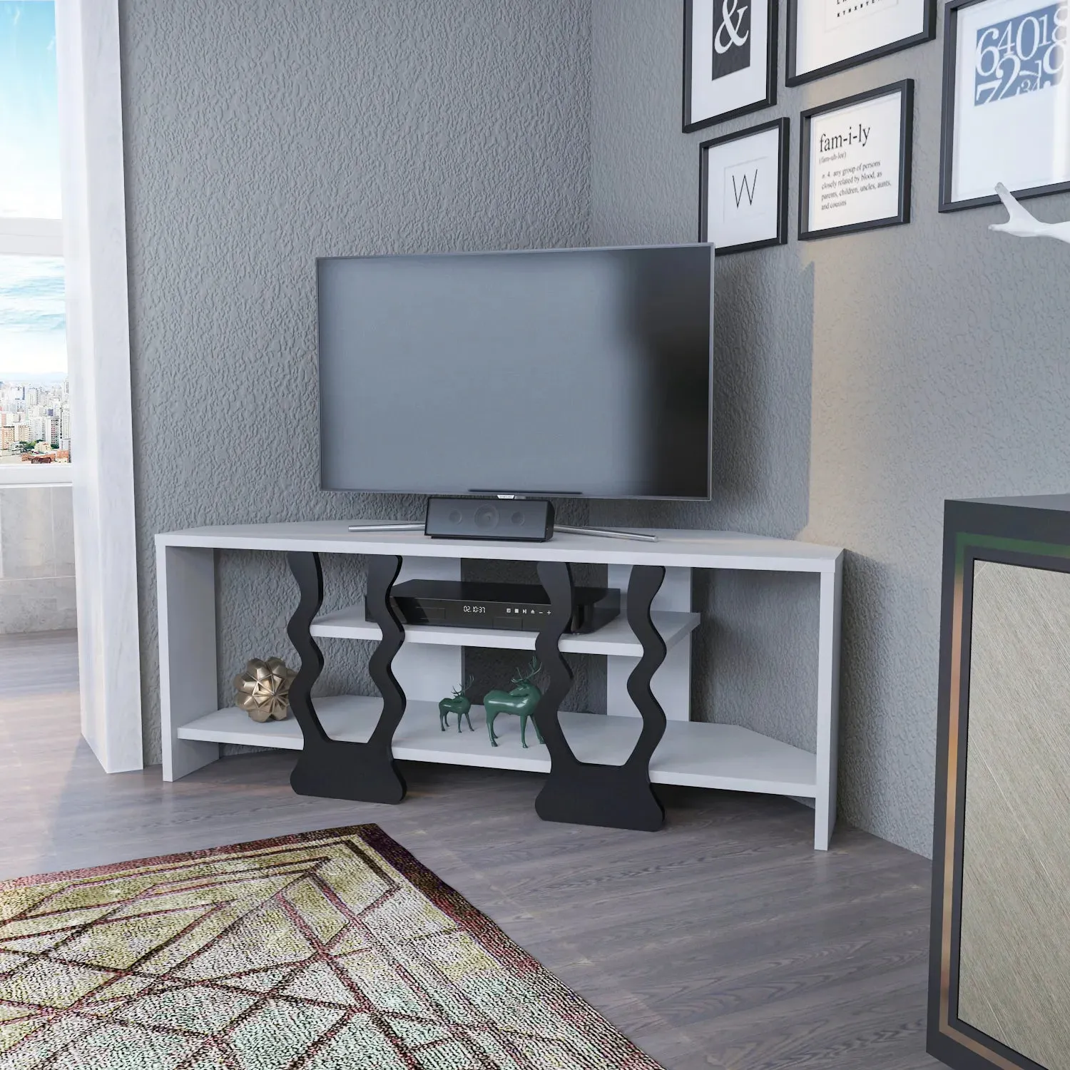 Firal 43 inch Wide Corner TV Stand Media Console for TVs up to 49 inch Decorotika