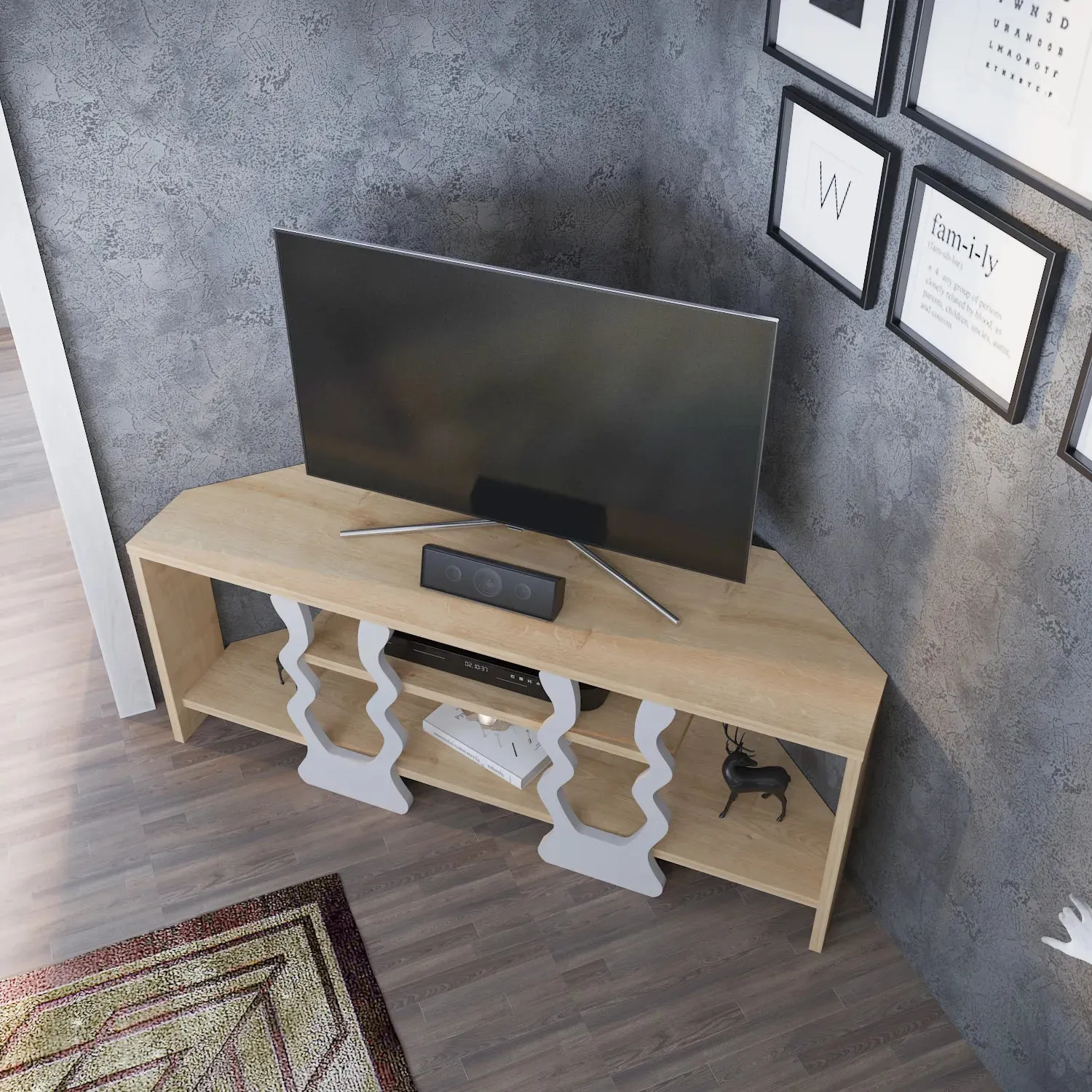 Firal 43 inch Wide Corner TV Stand Media Console for TVs up to 49 inch Decorotika