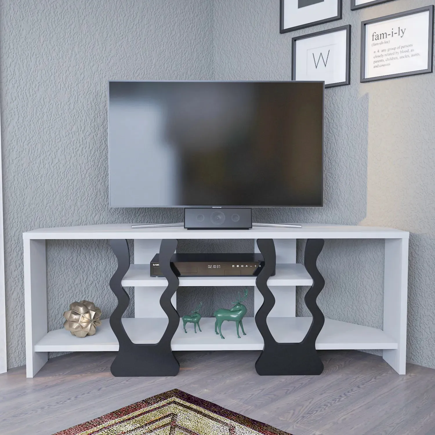 Firal 43 inch Wide Corner TV Stand Media Console for TVs up to 49 inch Decorotika