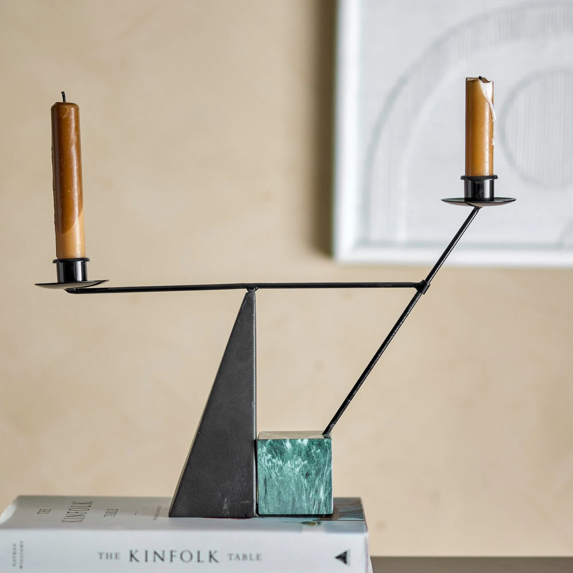 Jayda Iron Candle Holder | Green | 26cm