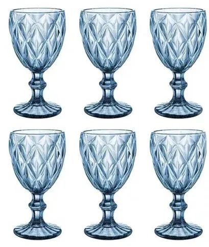 Juego 6 Copas Vino Agua Cristal Labrado Vidrio Vintage VCT