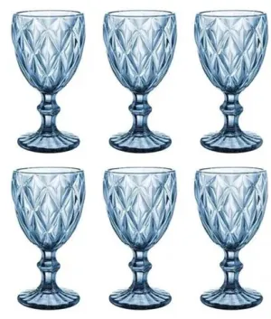 Juego 6 Copas Vino Agua Cristal Labrado Vidrio Vintage VCT