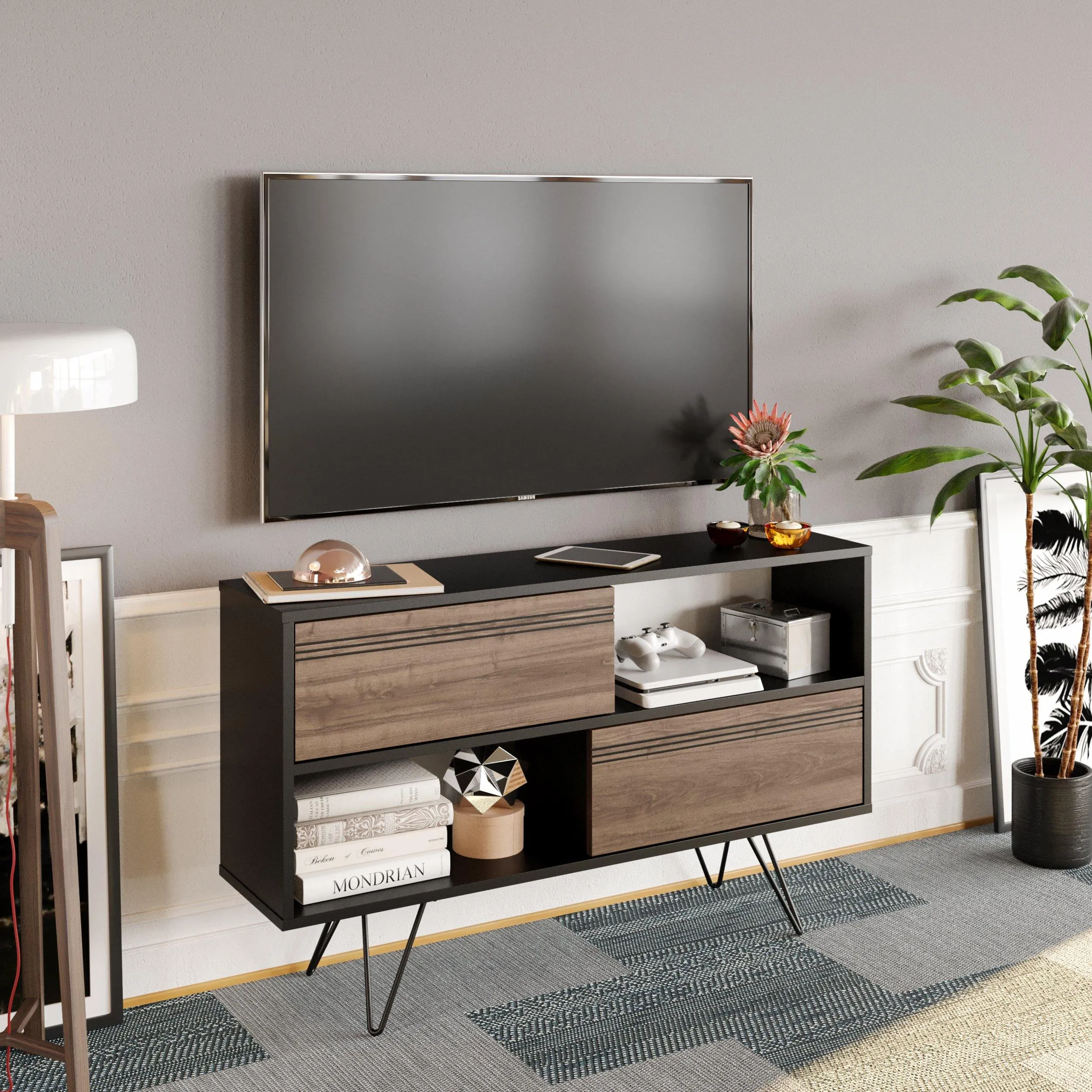 Kerby 47" Wide TV Stand & Media Console with Cabinets & Shelves for TVs up to 55" Decorotika