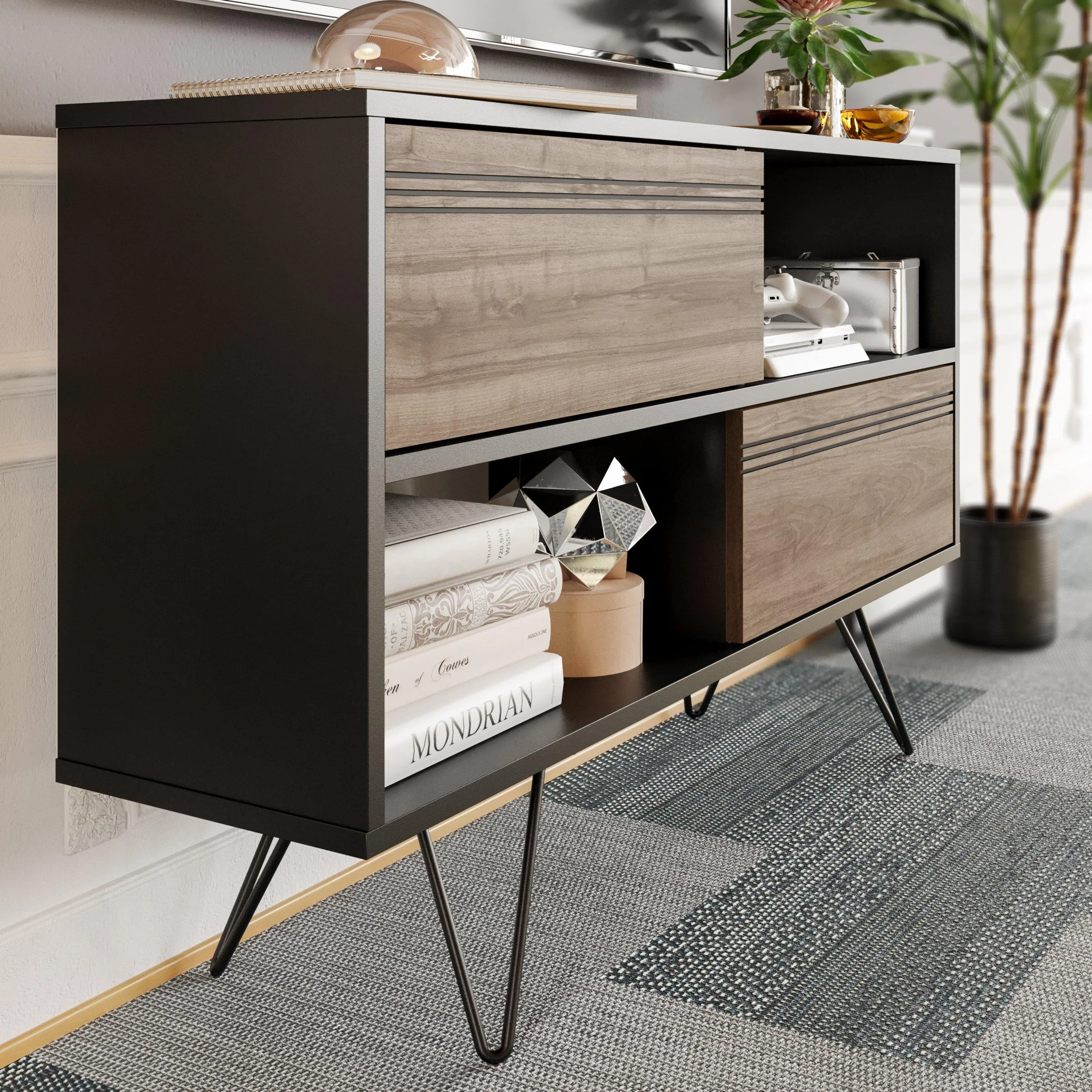 Kerby 47" Wide TV Stand & Media Console with Cabinets & Shelves for TVs up to 55" Decorotika