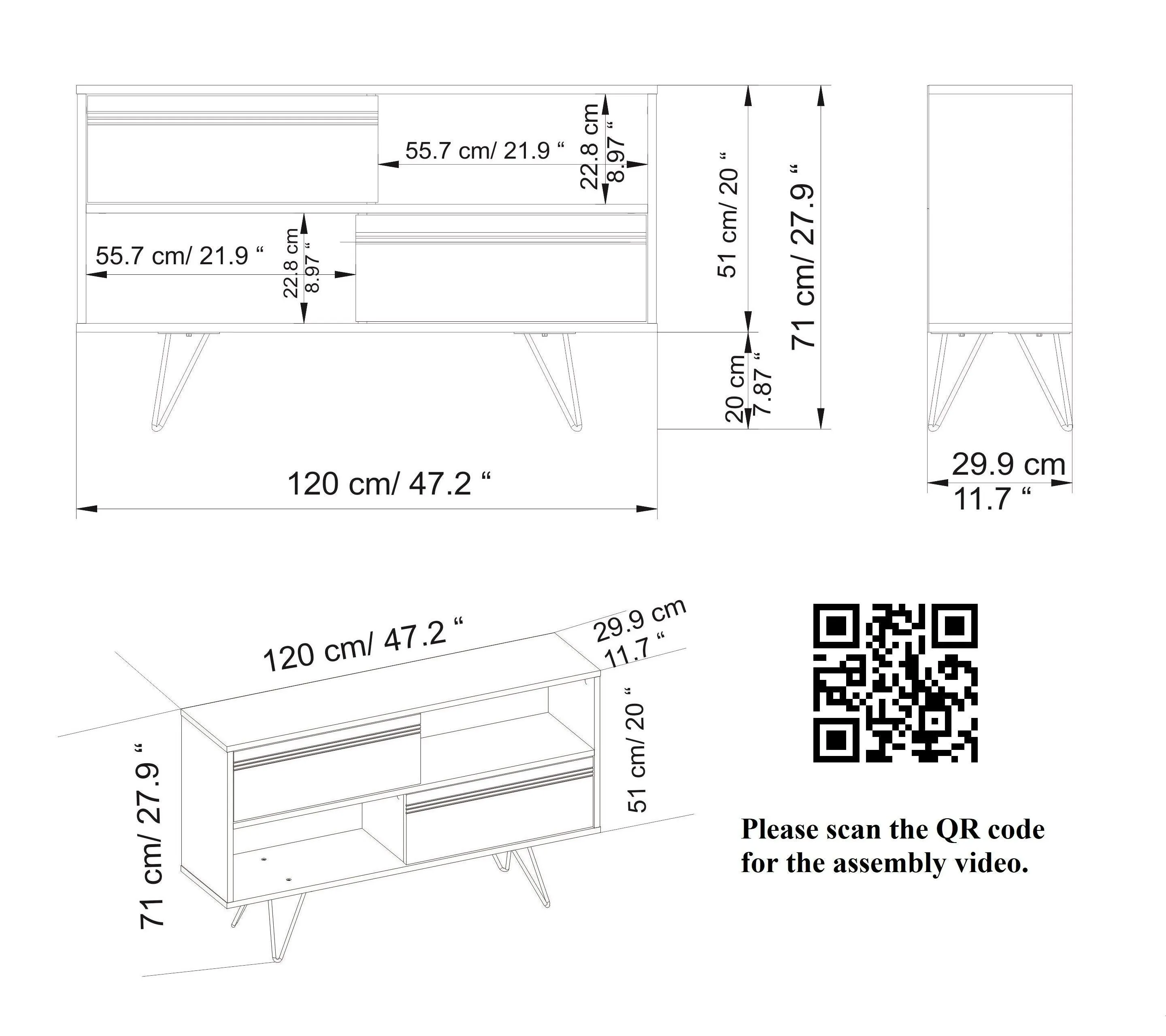 Kerby 47" Wide TV Stand & Media Console with Cabinets & Shelves for TVs up to 55" Decorotika
