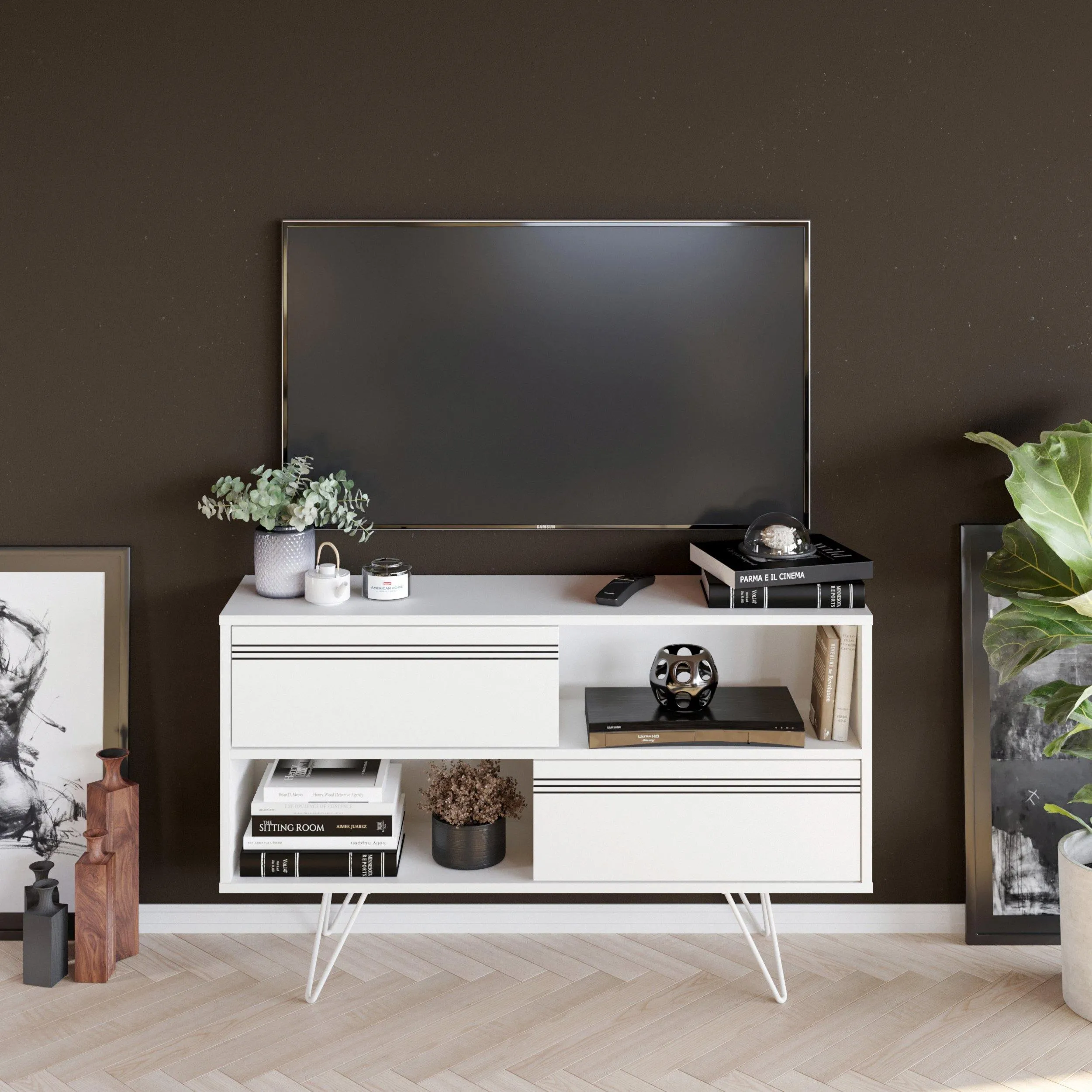 Kerby 47" Wide TV Stand & Media Console with Cabinets & Shelves for TVs up to 55" Decorotika