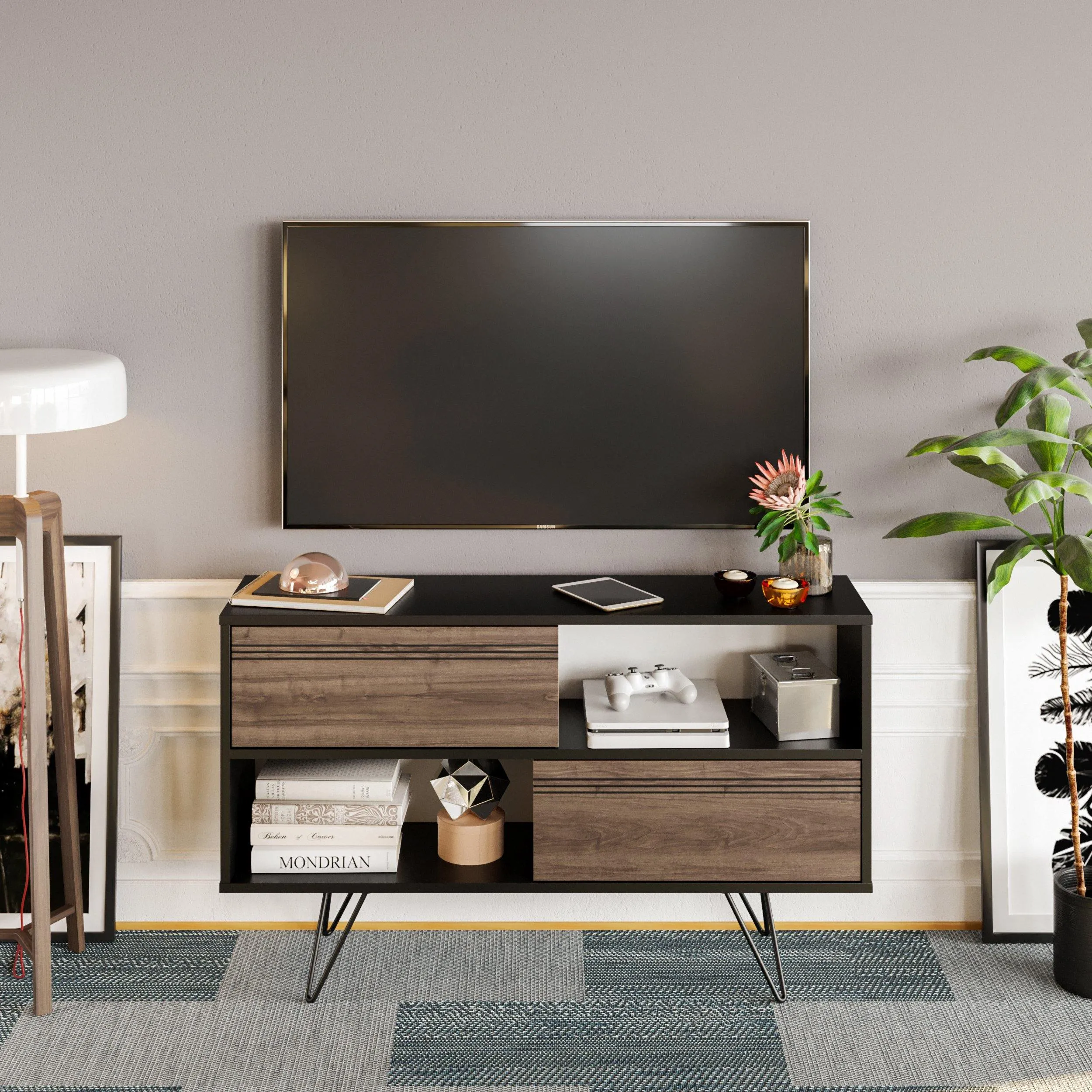 Kerby 47" Wide TV Stand & Media Console with Cabinets & Shelves for TVs up to 55" Decorotika