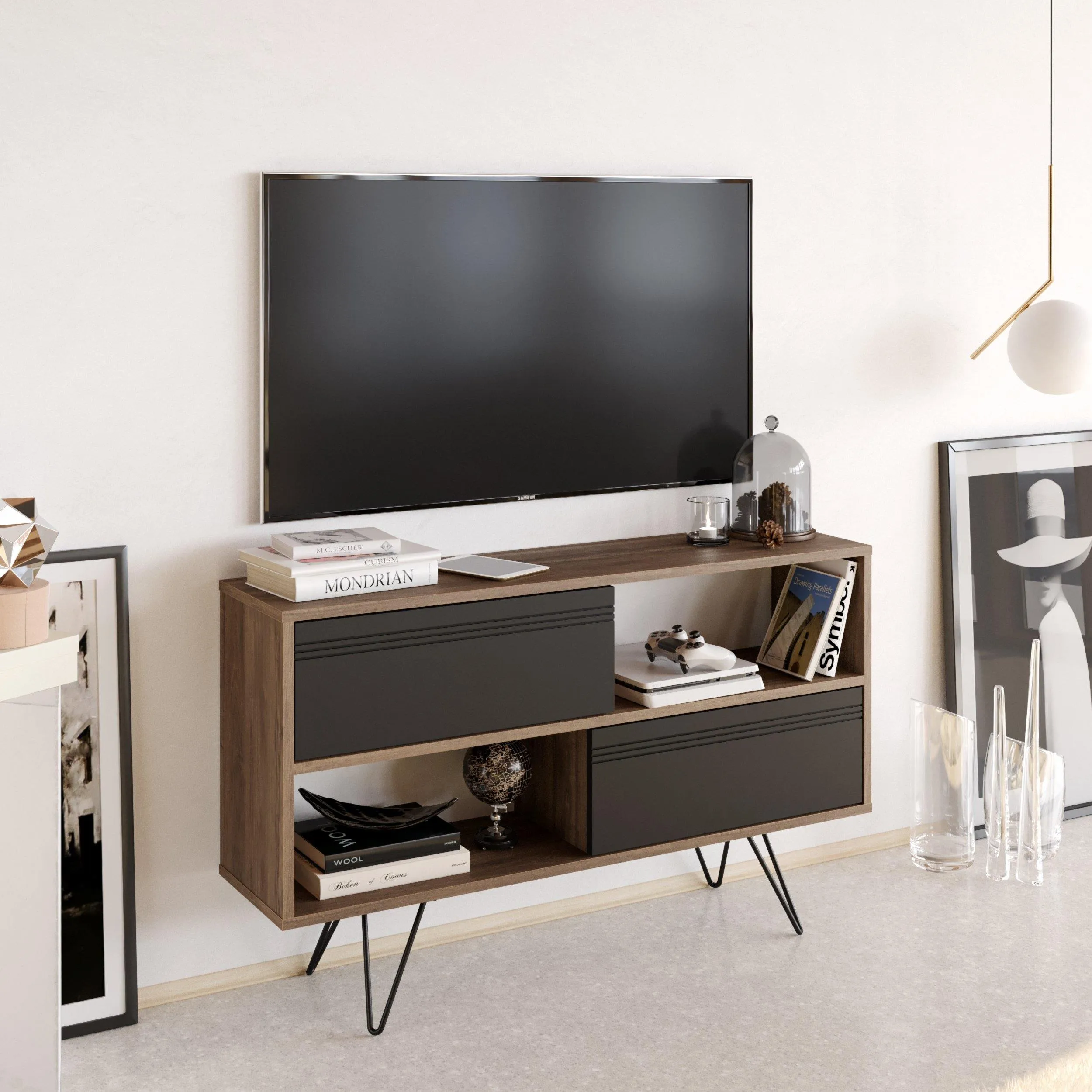 Kerby 47" Wide TV Stand & Media Console with Cabinets & Shelves for TVs up to 55" Decorotika