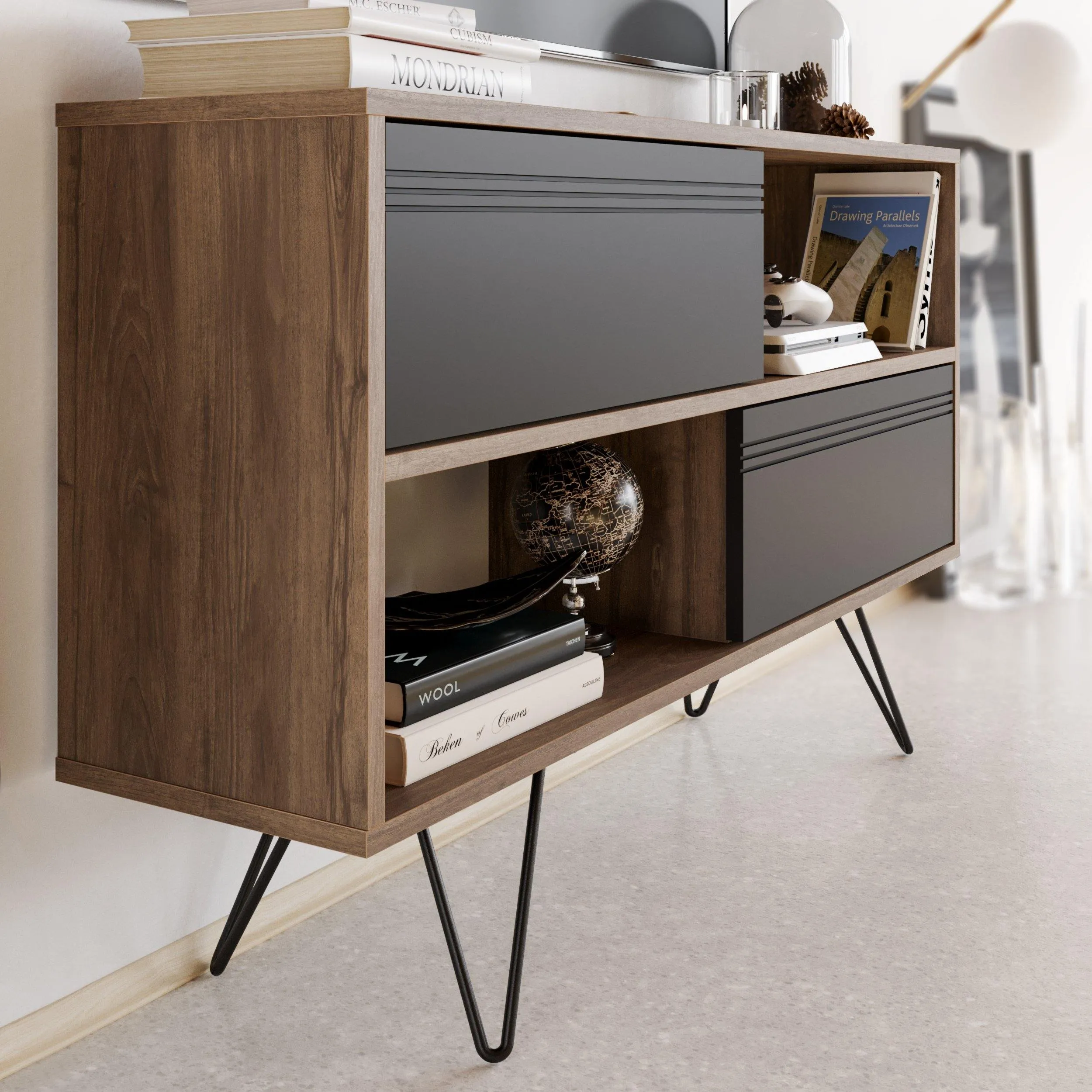 Kerby 47" Wide TV Stand & Media Console with Cabinets & Shelves for TVs up to 55" Decorotika