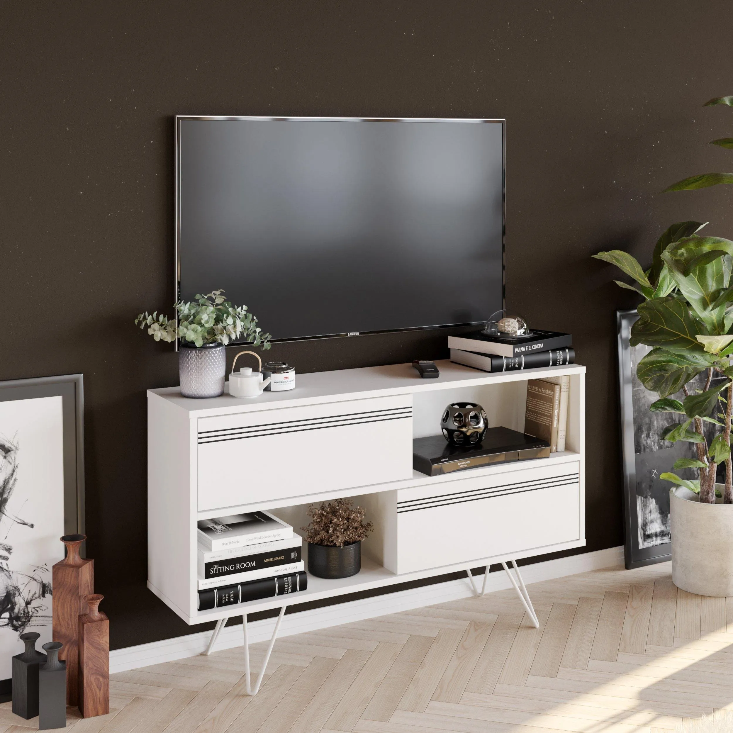 Kerby 47" Wide TV Stand & Media Console with Cabinets & Shelves for TVs up to 55" Decorotika