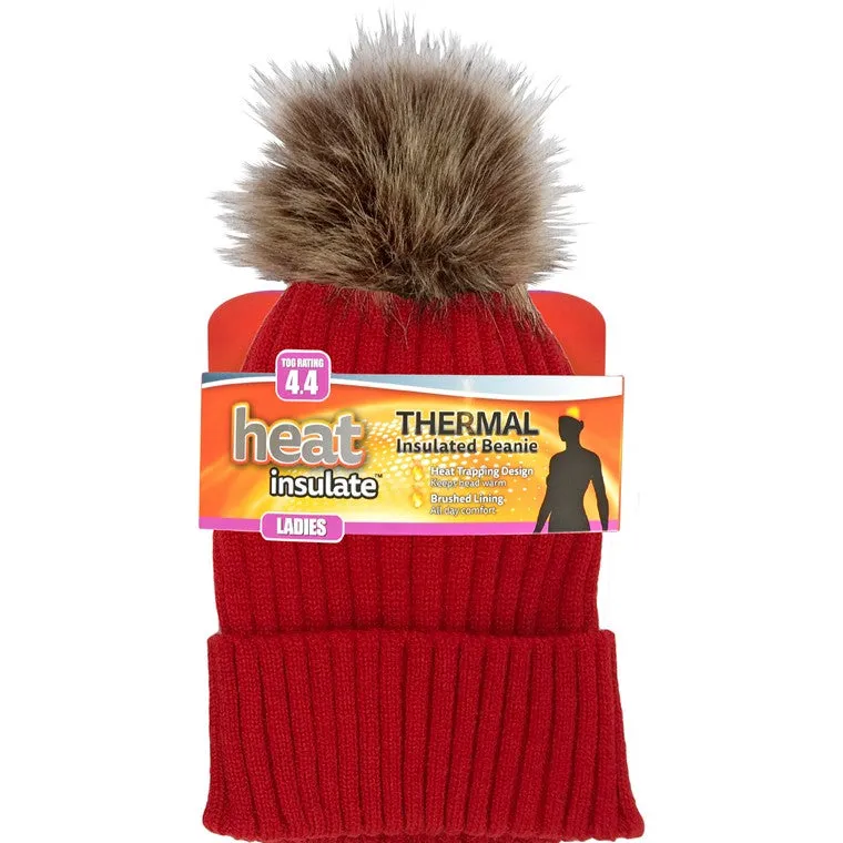 Ladies Heat Control Knitted Beanie w/ Lining, 3 Asstd Colours