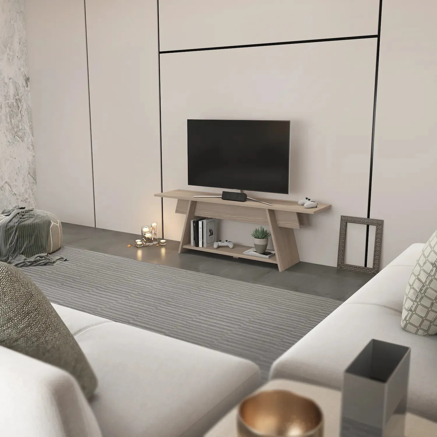 Lanca 59" Wide Minimalist TV Stand Media Console | Streamlined Design for TVs up to 68" Decorotika
