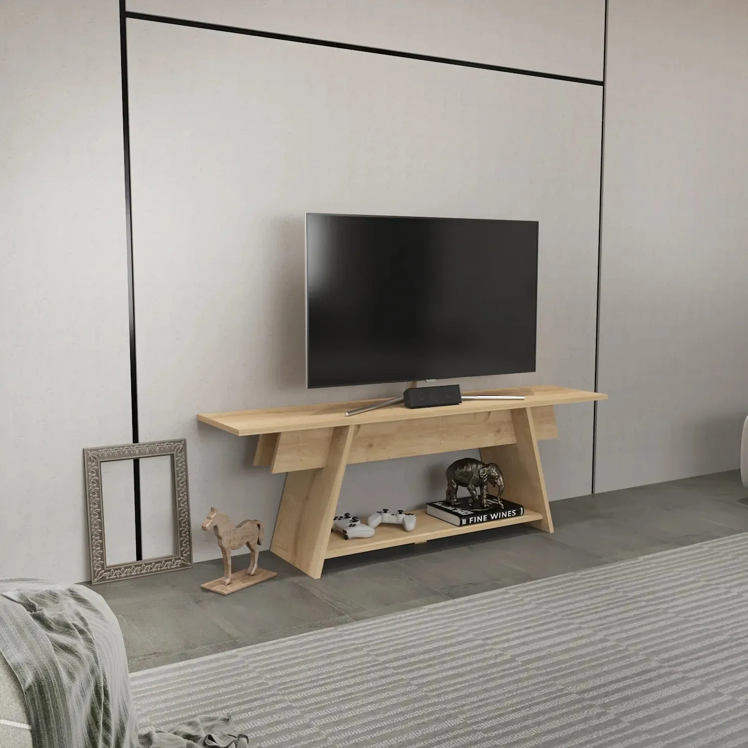 Lanca 59" Wide Minimalist TV Stand Media Console | Streamlined Design for TVs up to 68" Decorotika